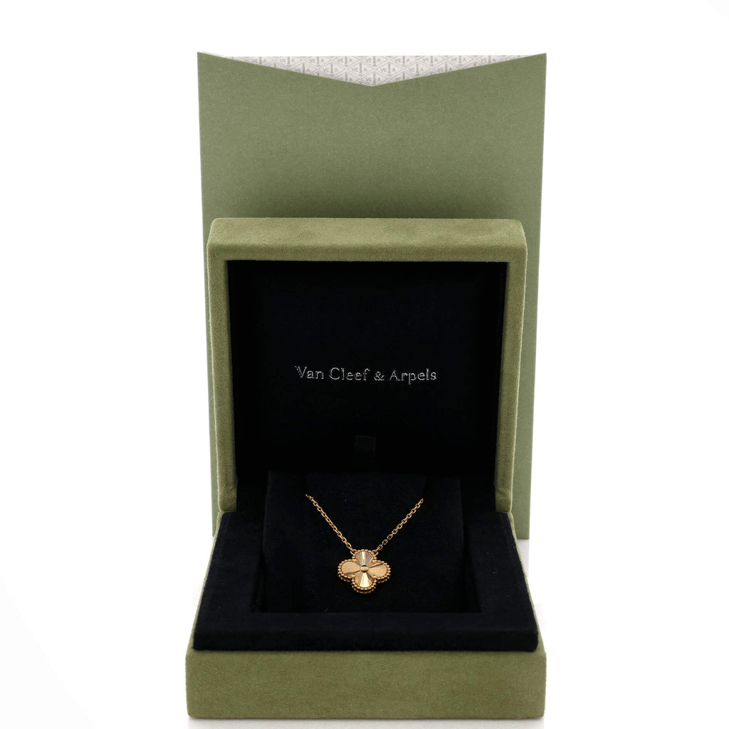 Vintage Alhambra Pendant Necklace Guilloche 18K Yellow Gold