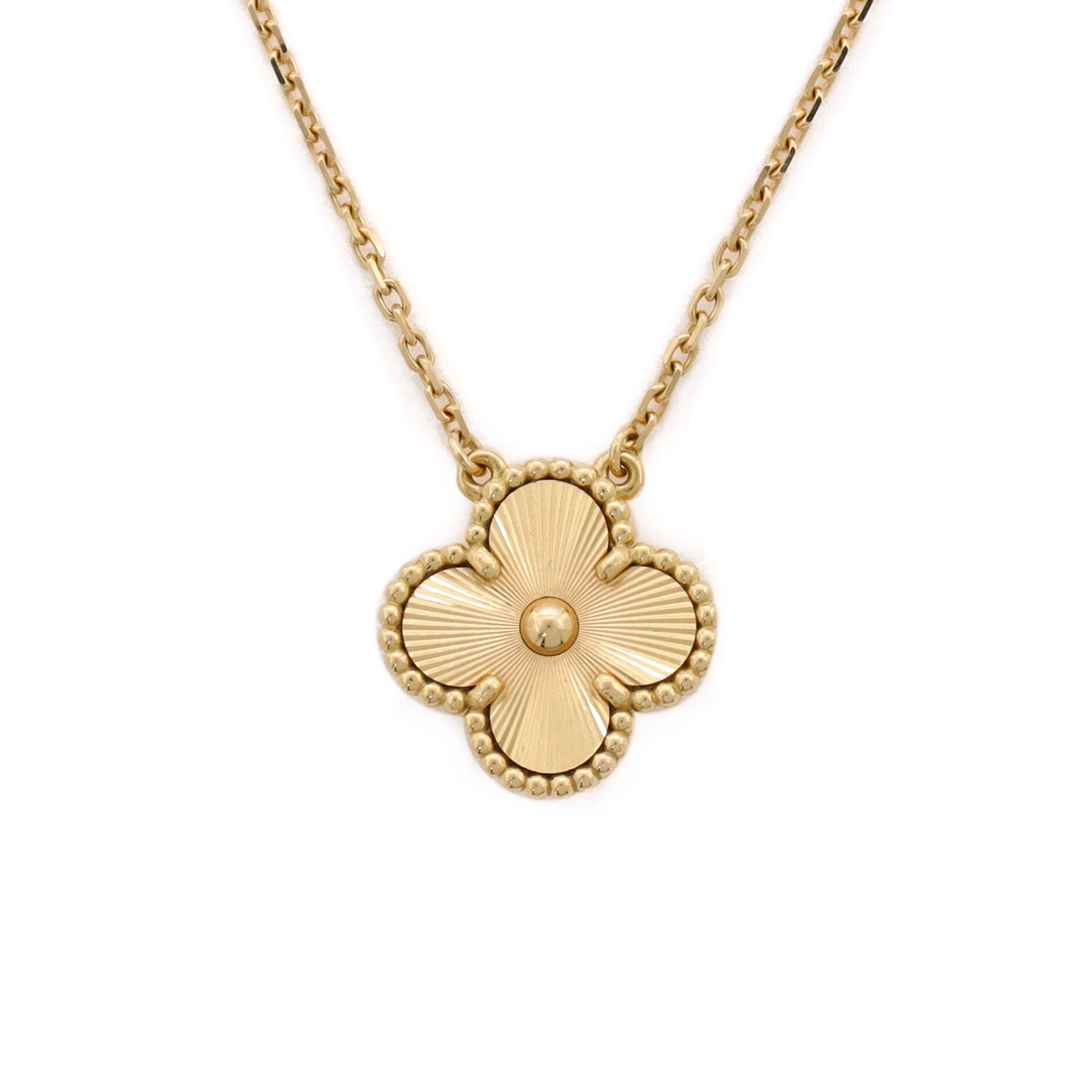Vintage Alhambra Pendant Necklace Guilloche 18K Yellow Gold