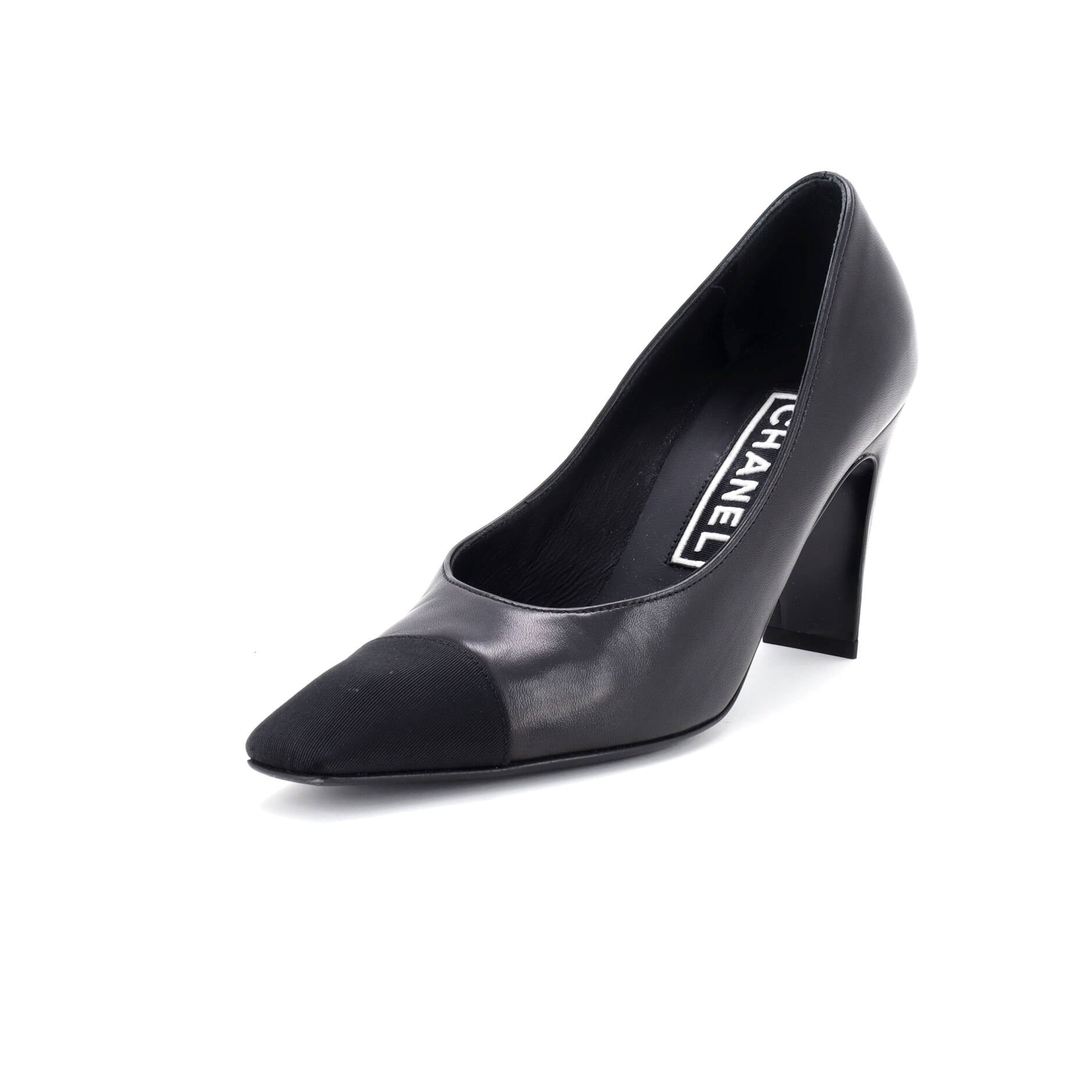 Women's Cap Toe CC Block Heel Pumps Leather with Grosgrain