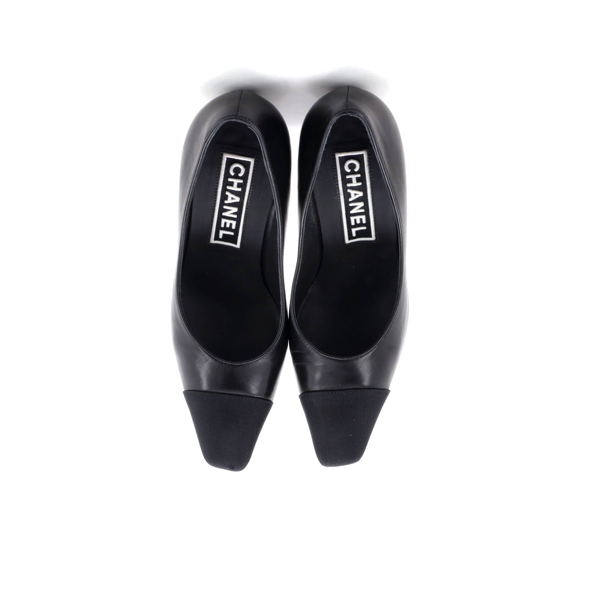 Women's Cap Toe CC Block Heel Pumps Leather with Grosgrain