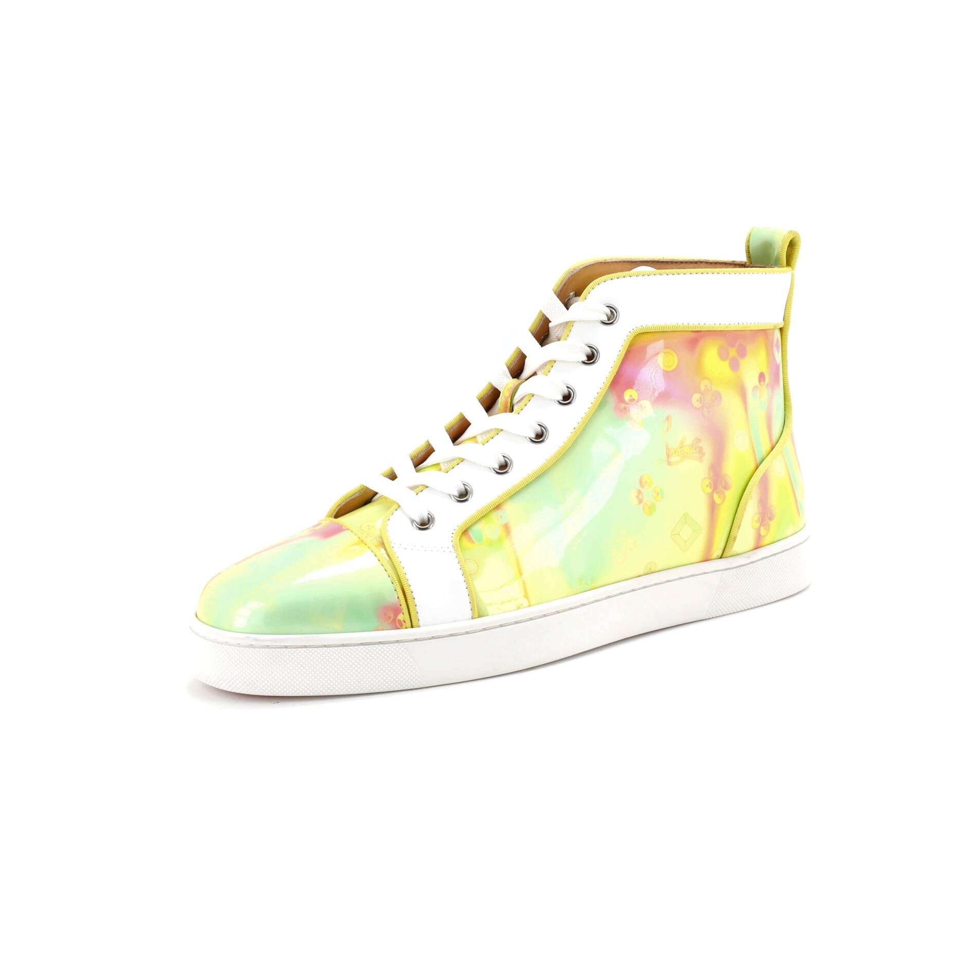 Men's Louis Flat High-Top Sneakers Printed Fabric with Patent