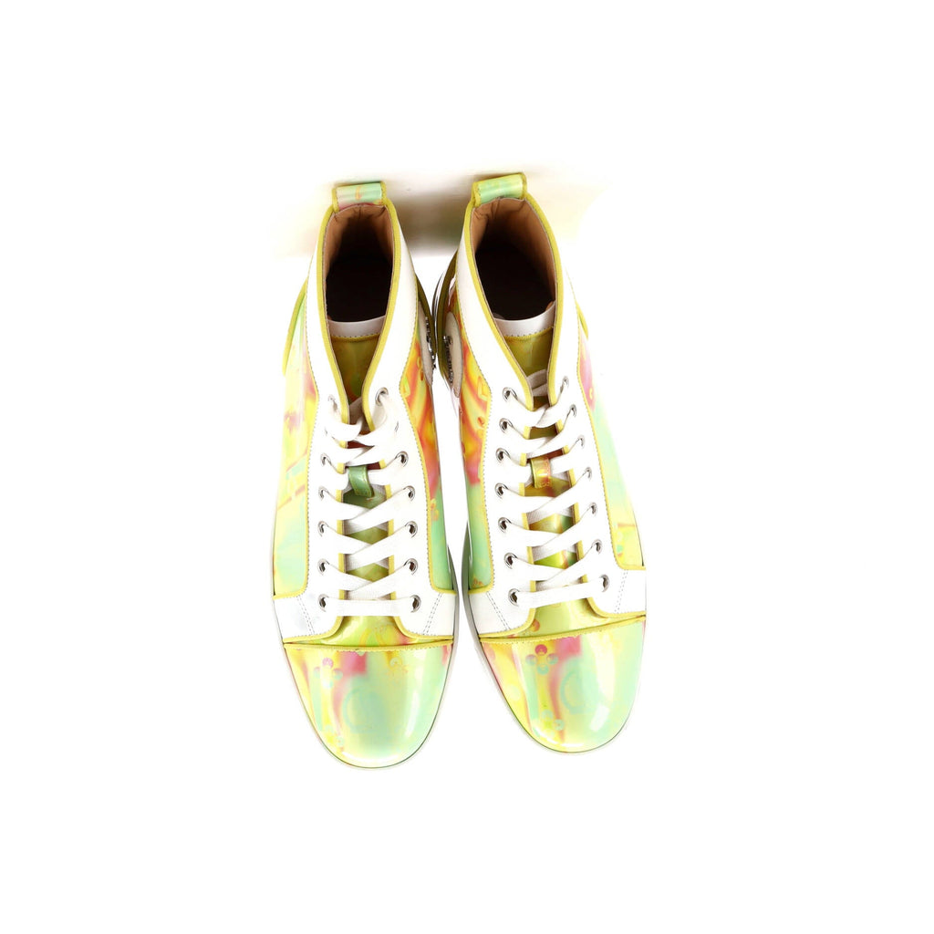 Men's Louis Flat High-Top Sneakers Printed Fabric with Patent