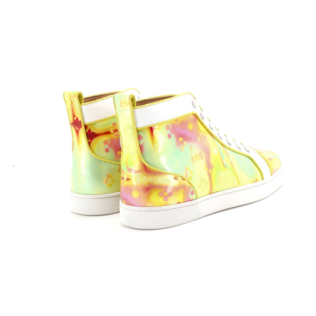 Men's Louis Flat High-Top Sneakers Printed Fabric with Patent