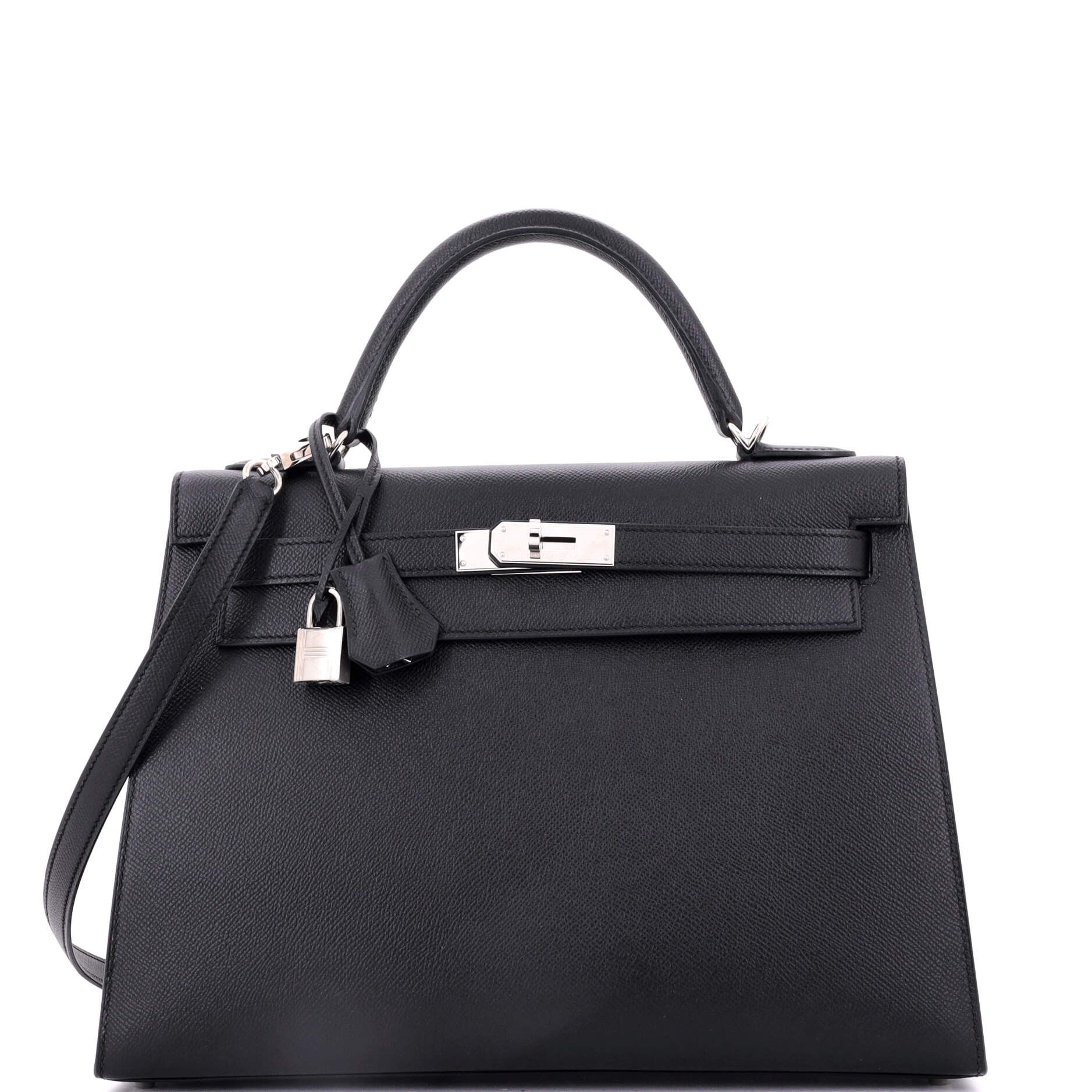 Kelly Handbag Noir Epsom with Palladium Hardware 32