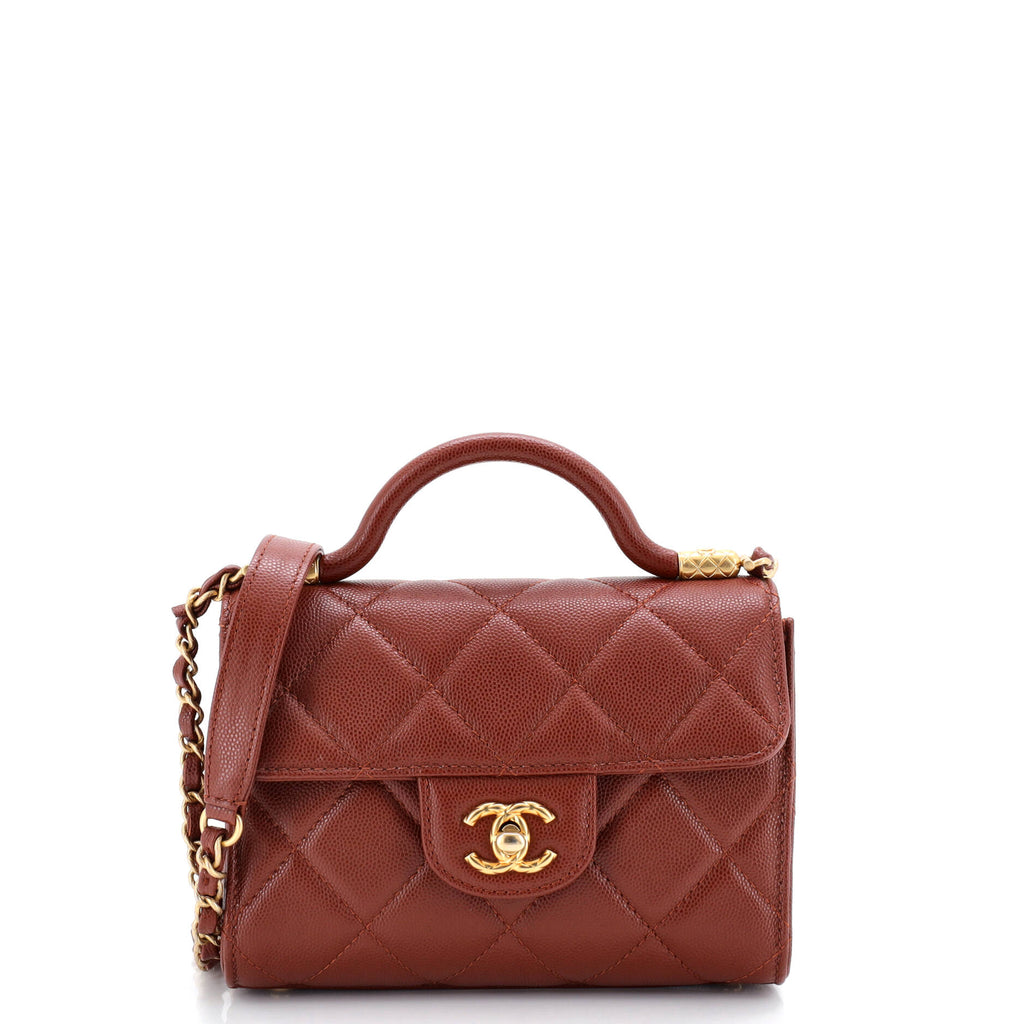 Curved Top Handle Flap Bag Quilted Caviar Mini
