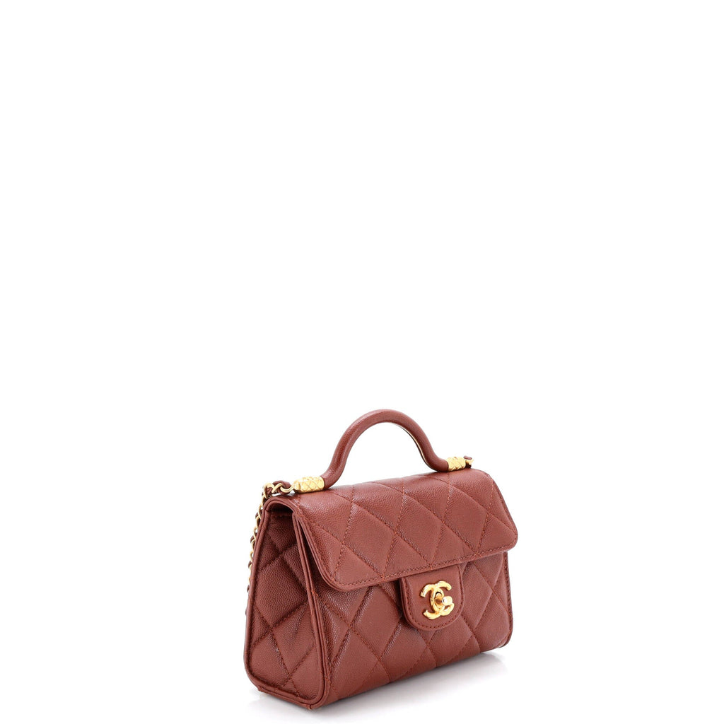 Curved Top Handle Flap Bag Quilted Caviar Mini