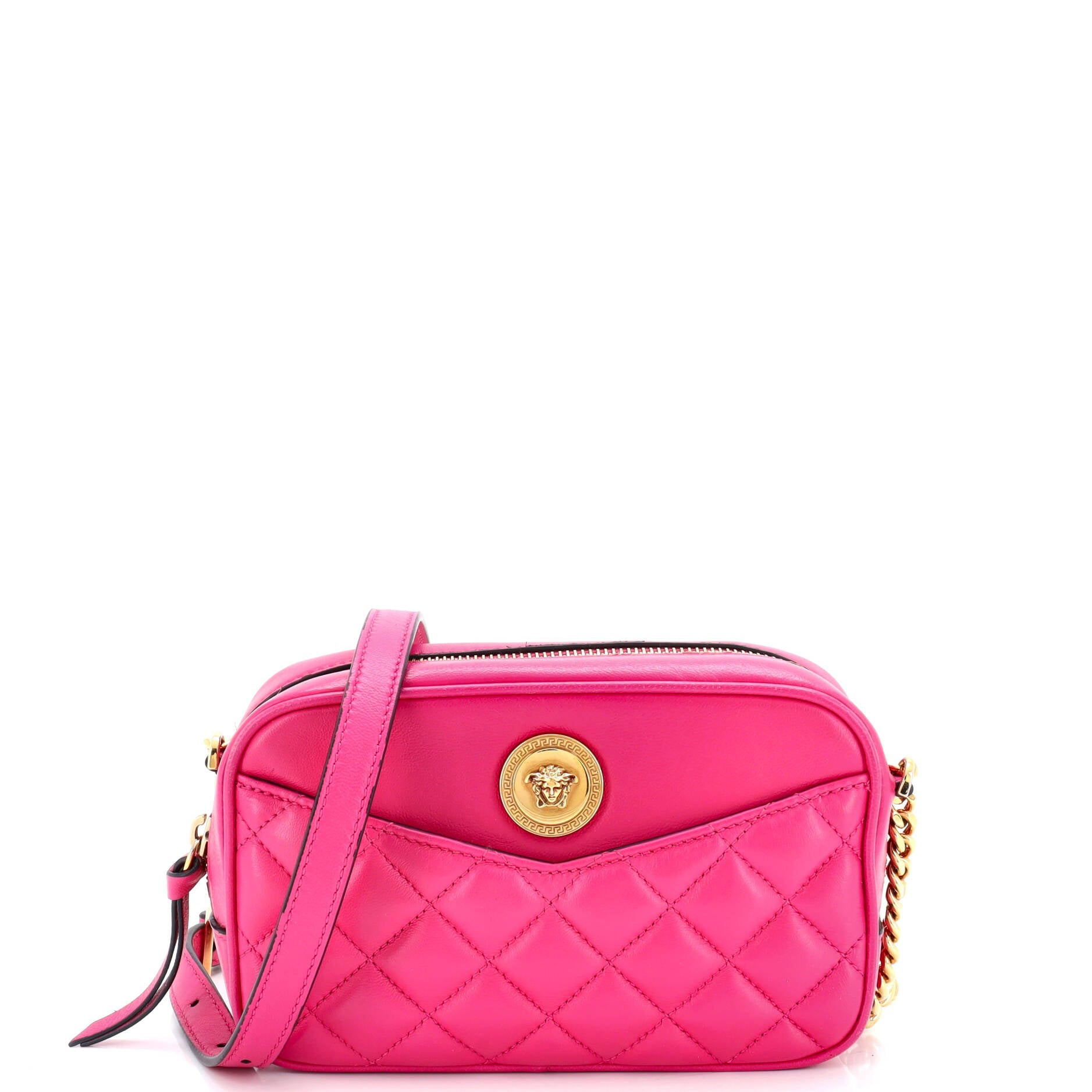 Medusa Icon Front Slip Pocket Camera Bag Quilted Leather Small