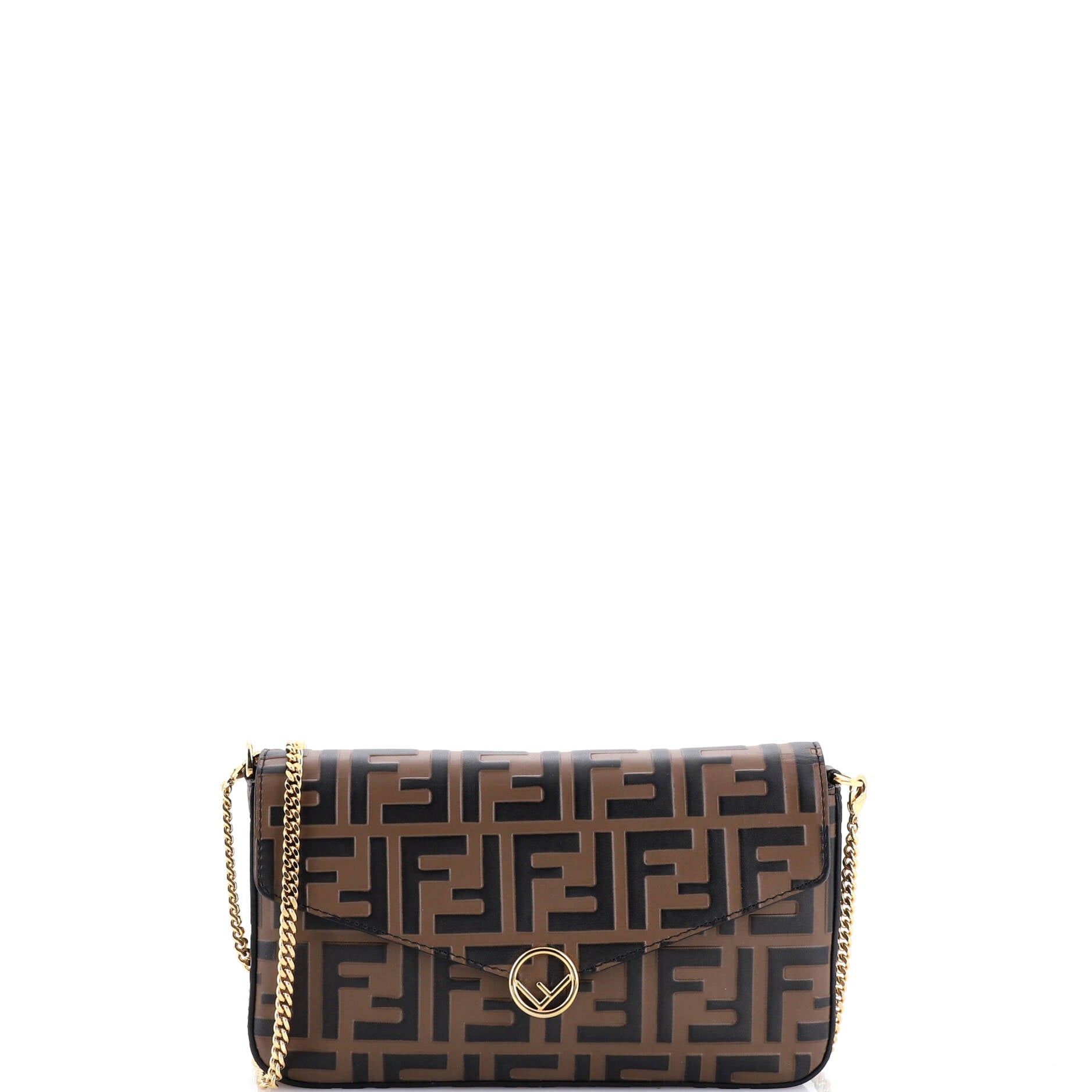 F is Fendi Envelope Clutch on Chain Zucca Embossed Leather