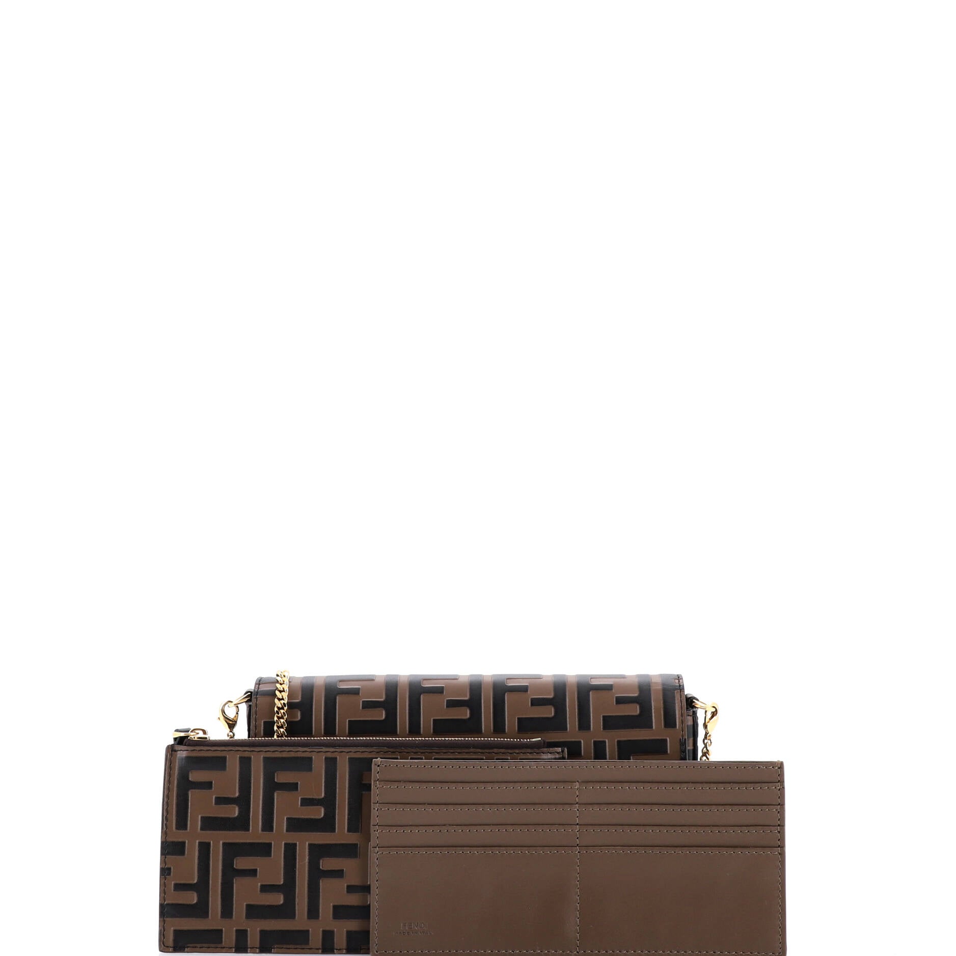 F is Fendi Envelope Clutch on Chain Zucca Embossed Leather