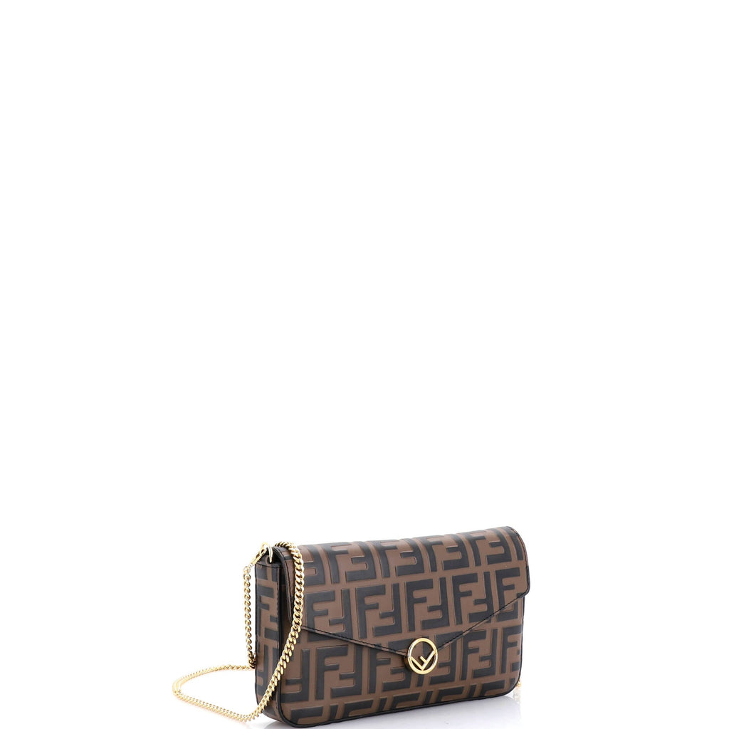 F is Fendi Envelope Clutch on Chain Zucca Embossed Leather