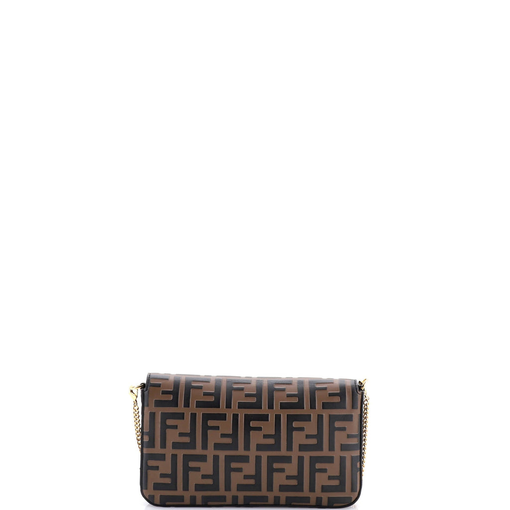 F is Fendi Envelope Clutch on Chain Zucca Embossed Leather