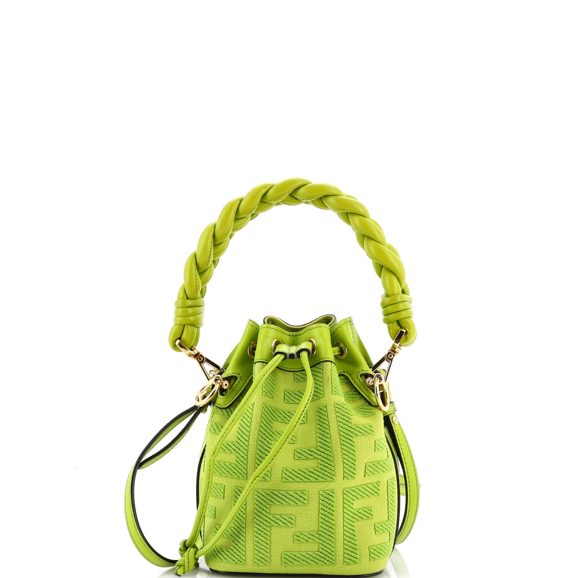 Woven Handle Mon Tresor Bucket Bag Zucca Embroidered Canvas Mini