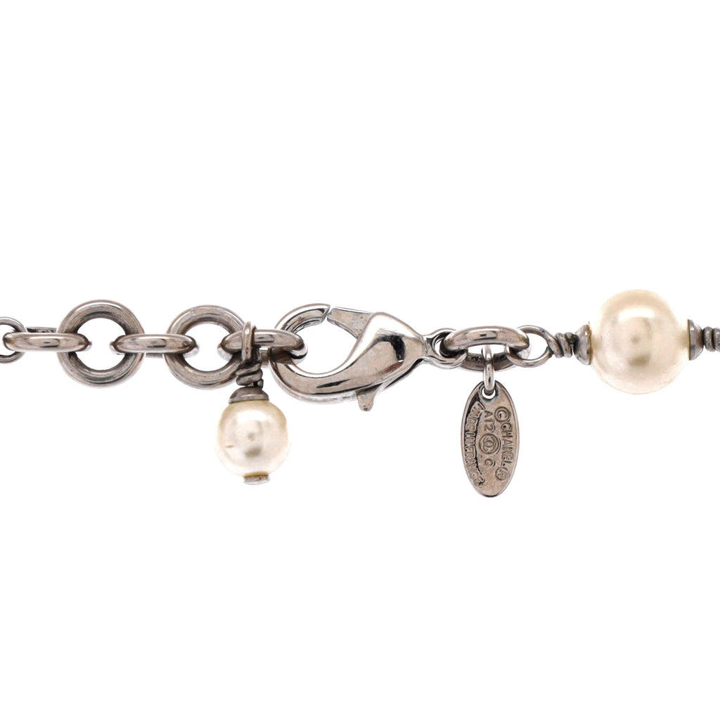CC Long Necklace Faux Pearls and Crystal Embellished Metal