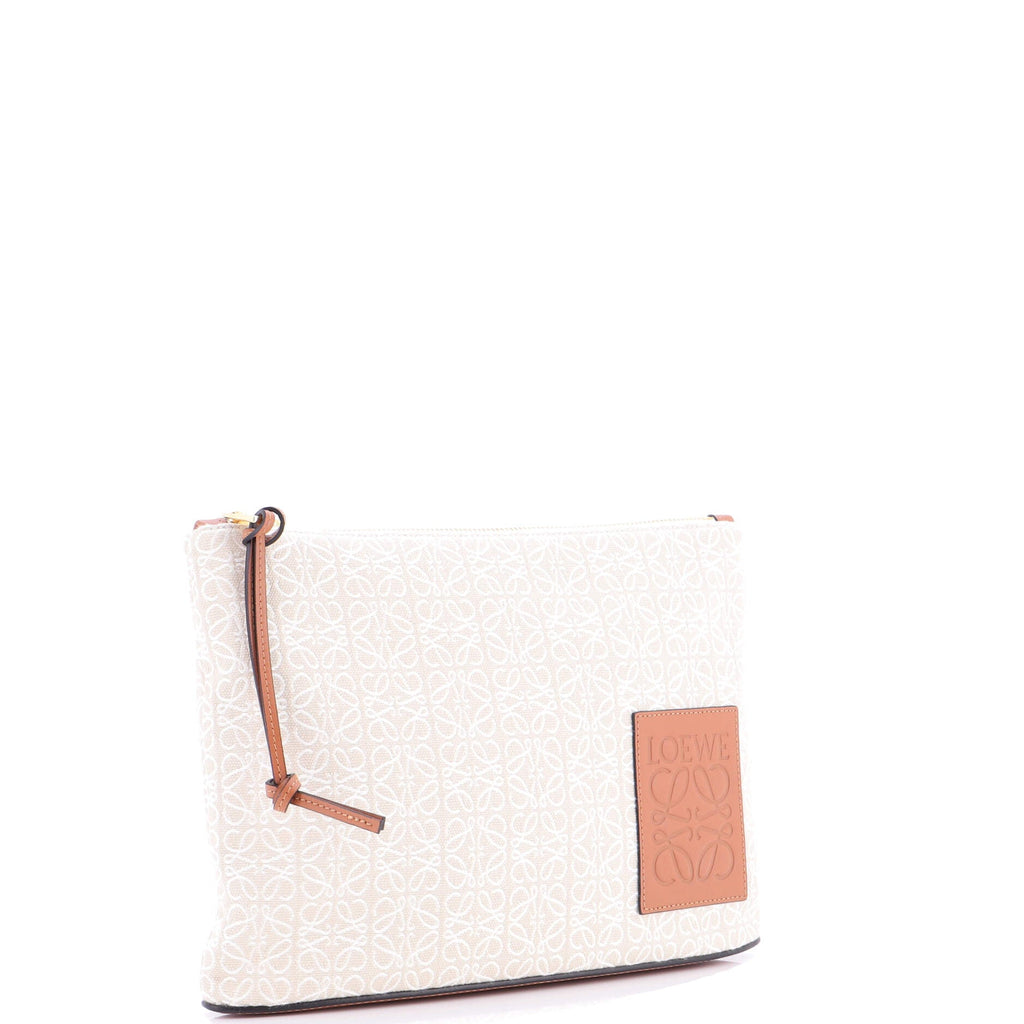 Zip Pouch Clutch Anagram Jacquard and Leather