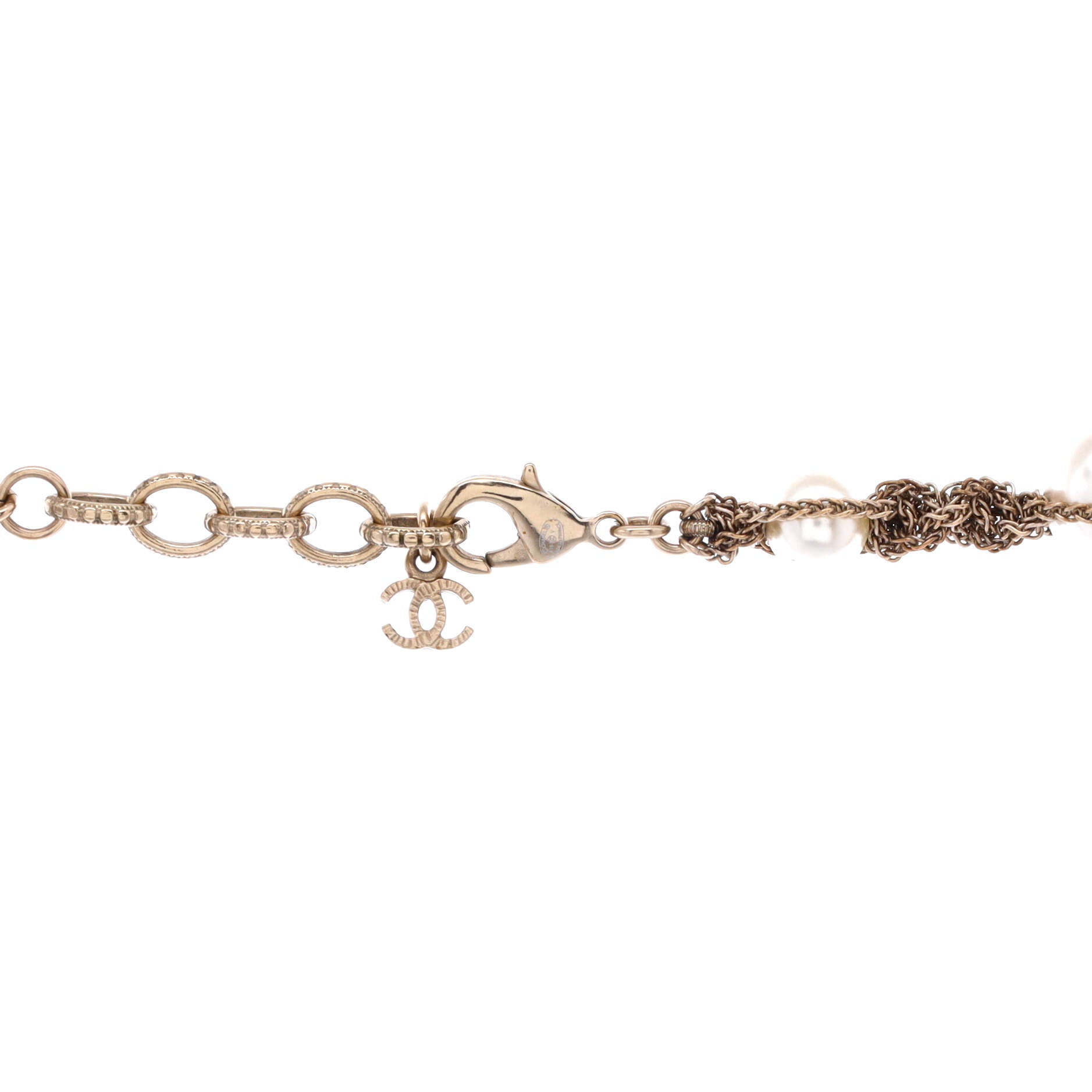 CC Station Long Necklace Metal with Faux Pearls and Crystals