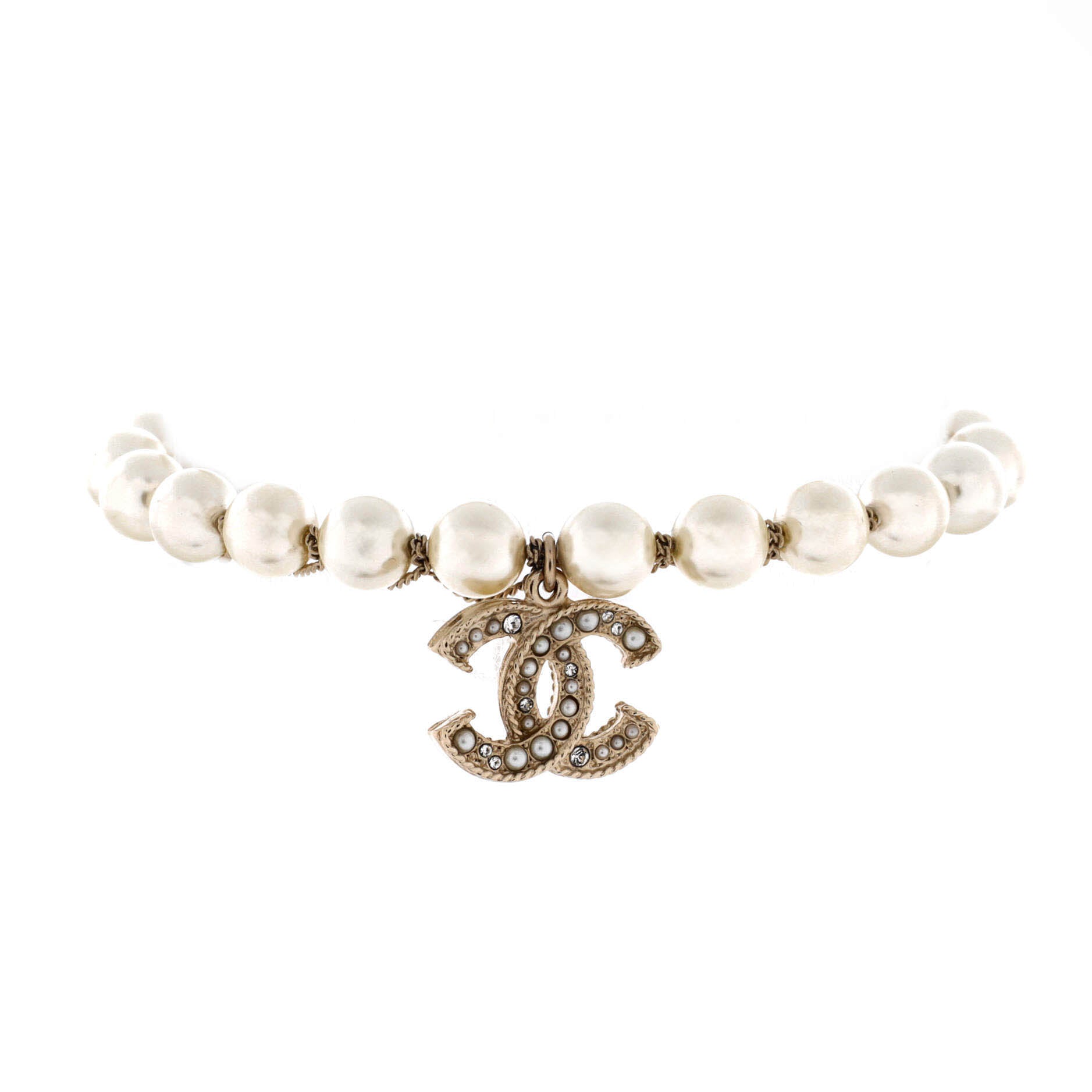 CC Charm Bracelet Crystal Embellished Metal with Faux Pearl