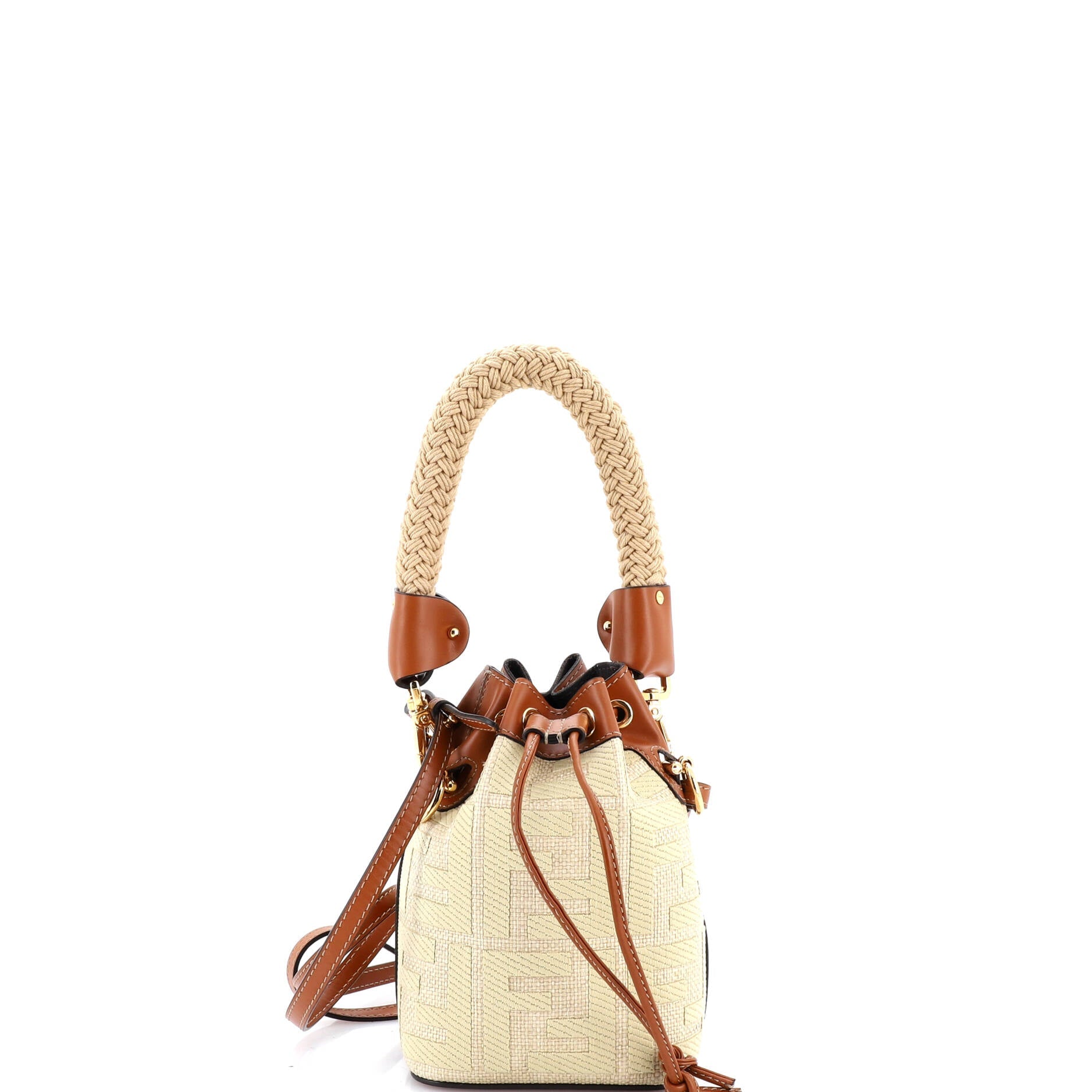 Woven Handle Mon Tresor Bucket Bag Zucca Embroidered Canvas Mini