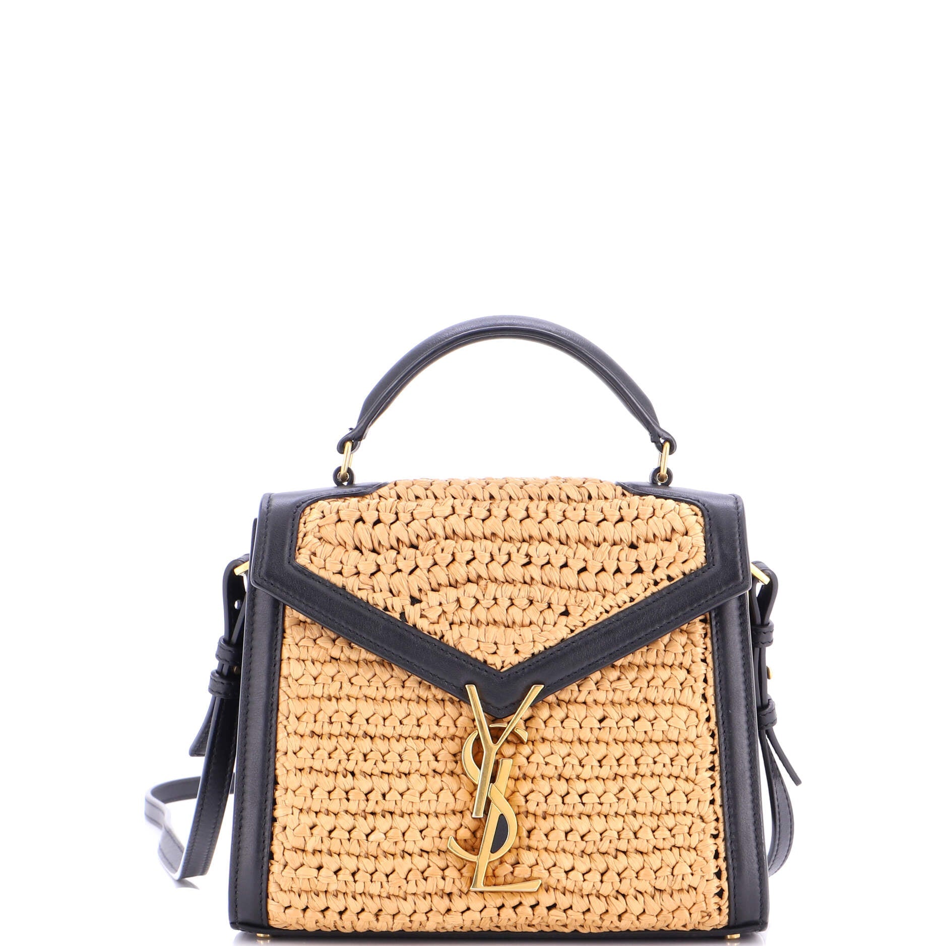 Cassandra Top Handle Bag Raffia with Leather Mini