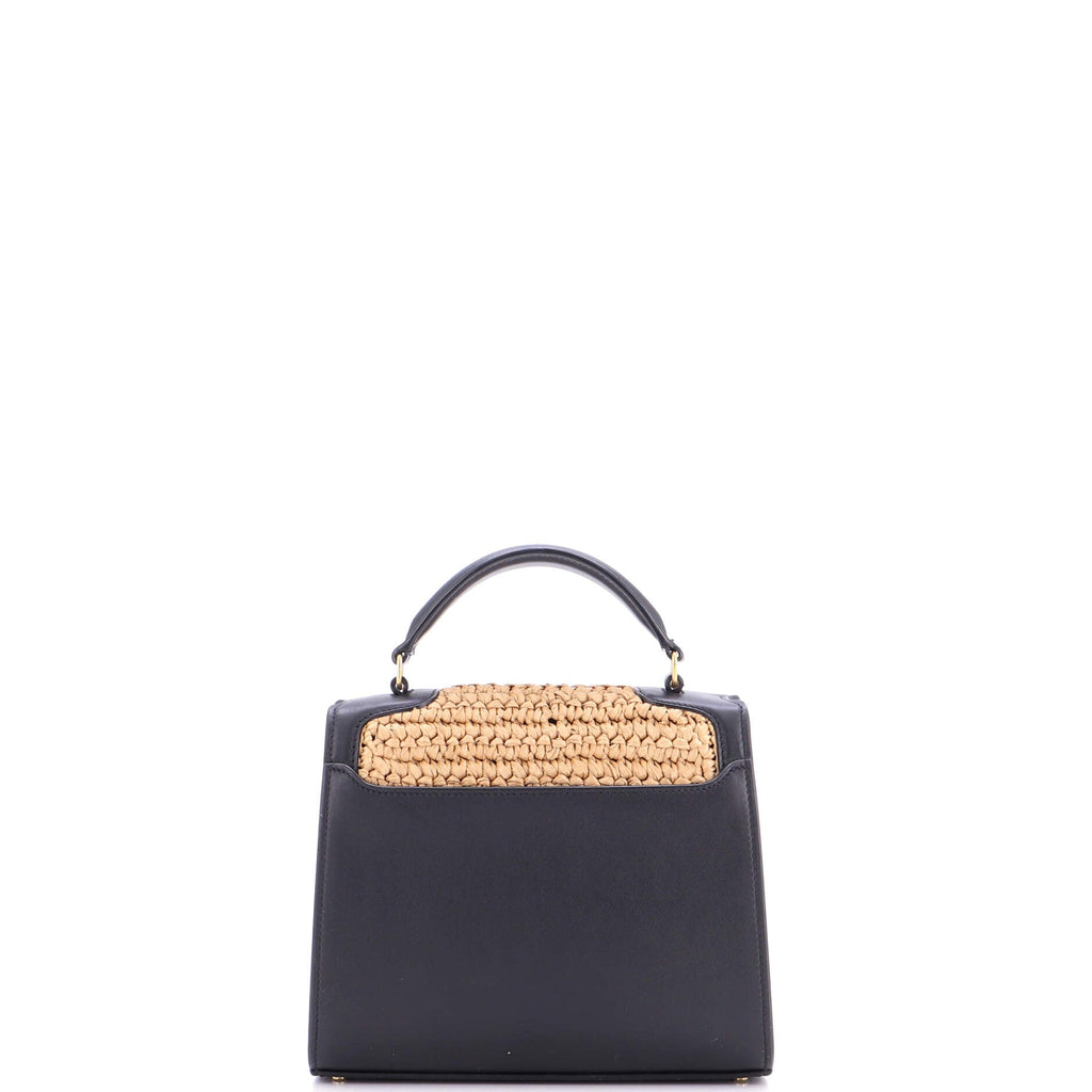 Cassandra Top Handle Bag Raffia with Leather Mini