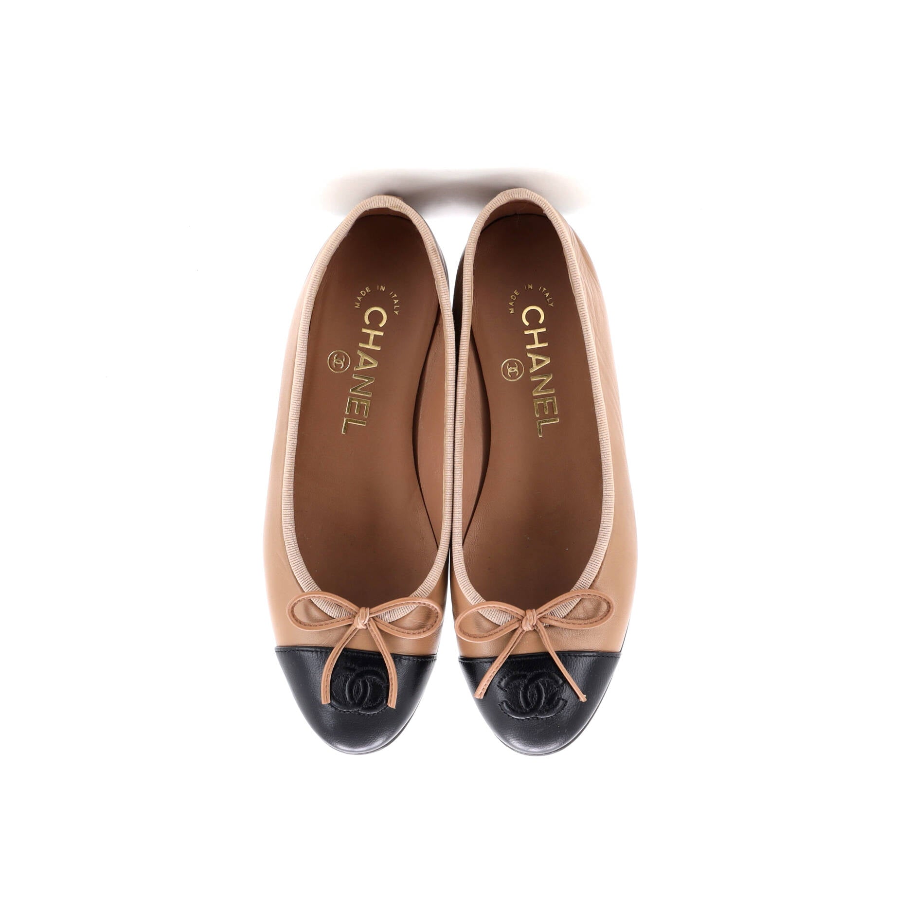 Women's CC Cap Toe Bow Ballerina Flats Leather