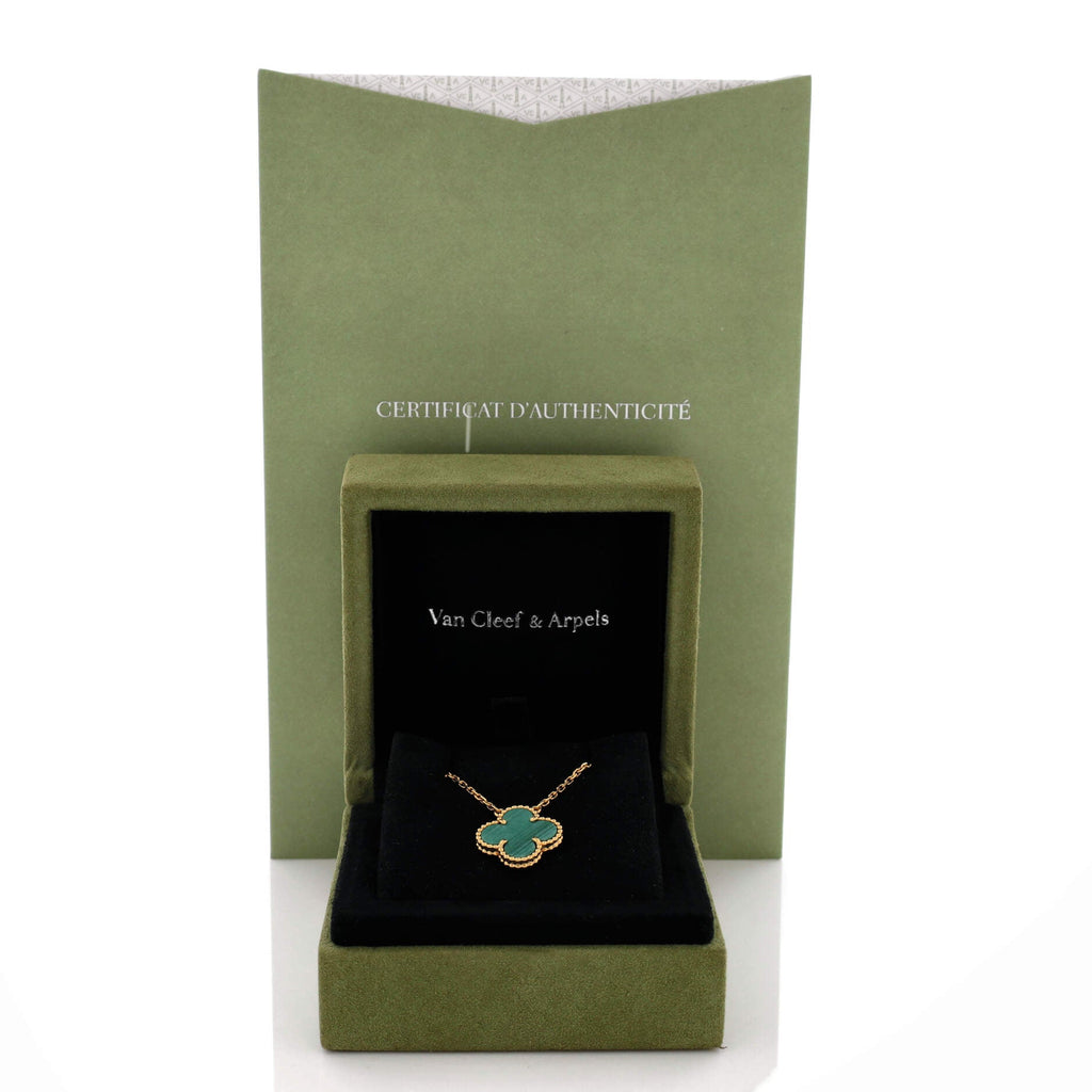 Vintage Alhambra Pendant Necklace 18K Yellow Gold and Malachite