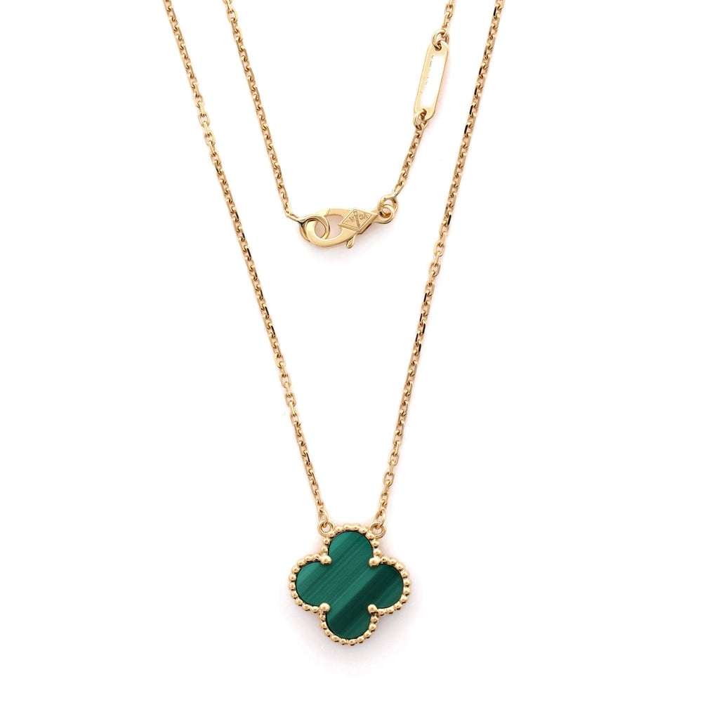 Vintage Alhambra Pendant Necklace 18K Yellow Gold and Malachite