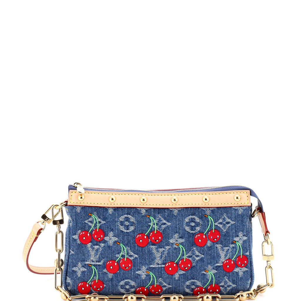 x Takashi Murakami Chain Pochette Accessoires NM Limited Edition Monogram Cerises Denim