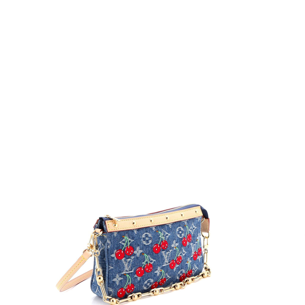 x Takashi Murakami Chain Pochette Accessoires NM Limited Edition Monogram Cerises Denim