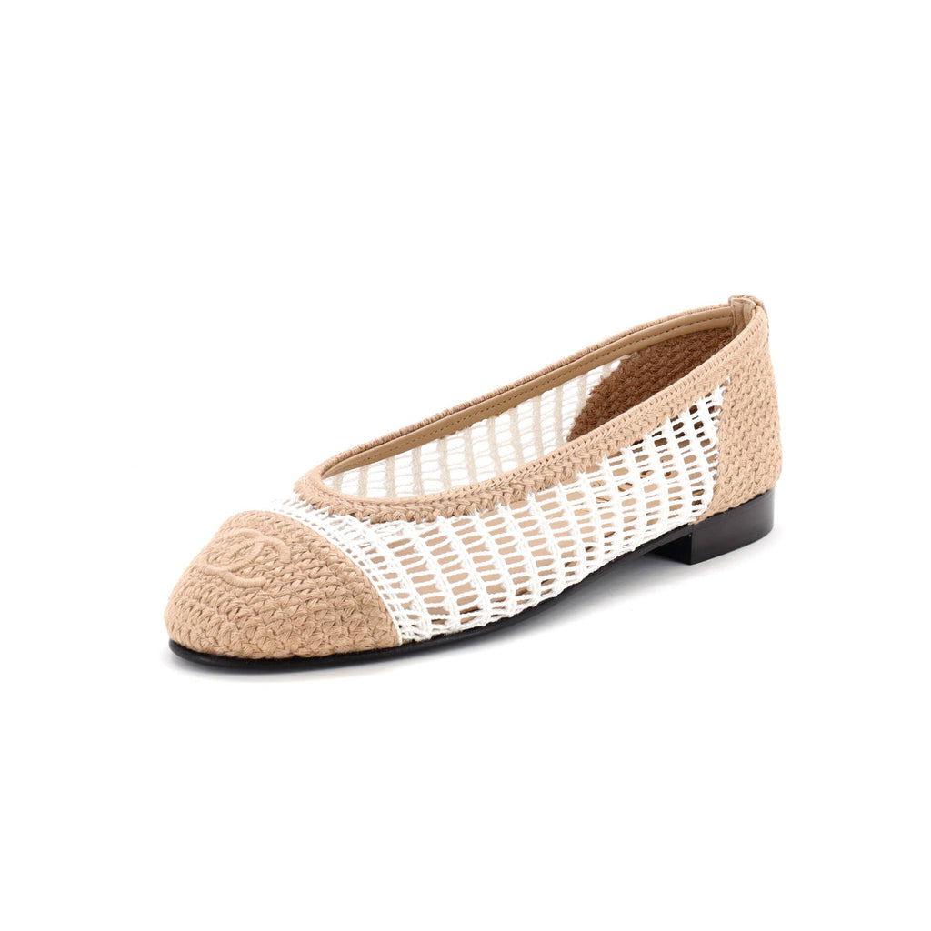 Women's CC Cap Toe Ballerina Flats Crochet Raffia