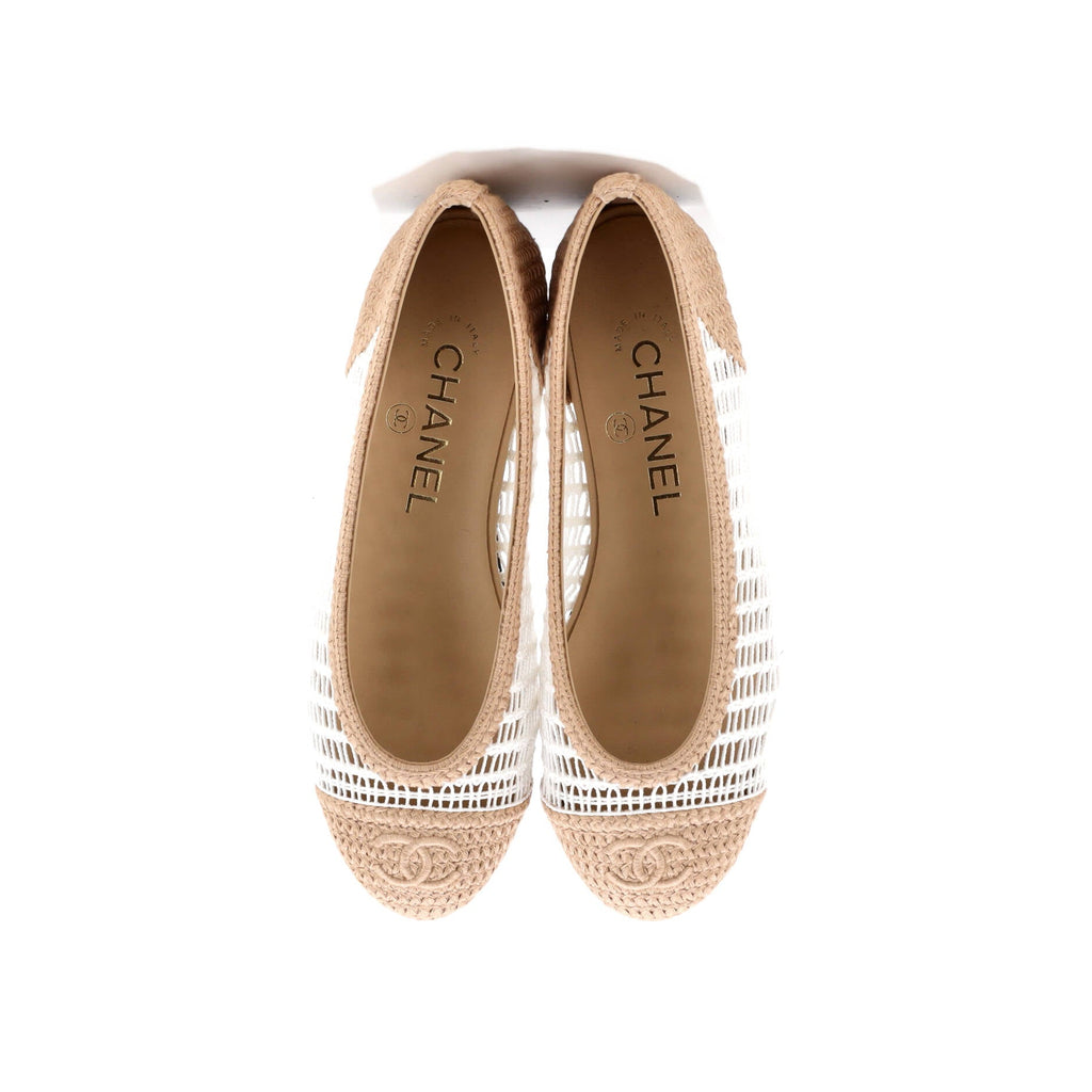 Women's CC Cap Toe Ballerina Flats Crochet Raffia