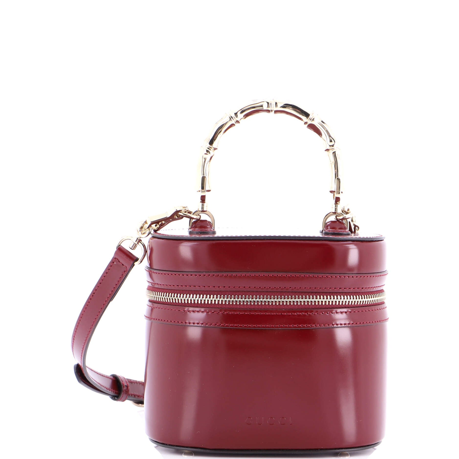 Bamboo Top Handle Vanity Shoulder Bag Patent and Metal Mini