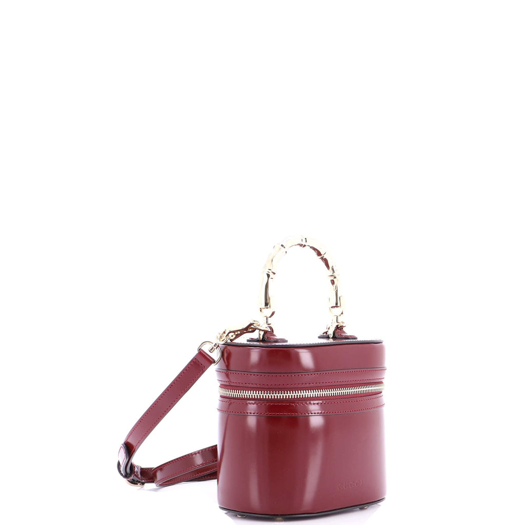 Bamboo Top Handle Vanity Shoulder Bag Patent and Metal Mini