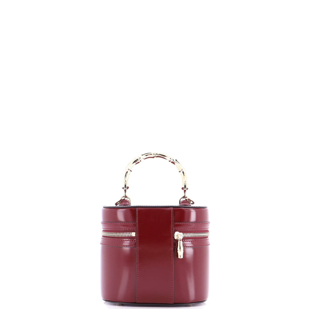 Bamboo Top Handle Vanity Shoulder Bag Patent and Metal Mini