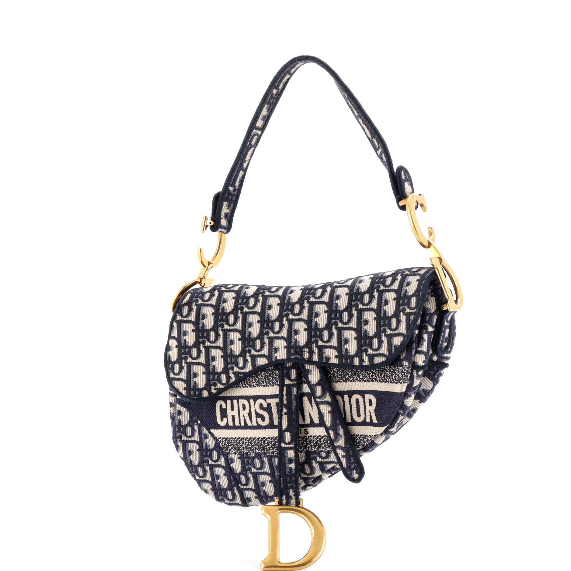 Saddle Handbag Logo Embroidered Oblique Canvas Medium