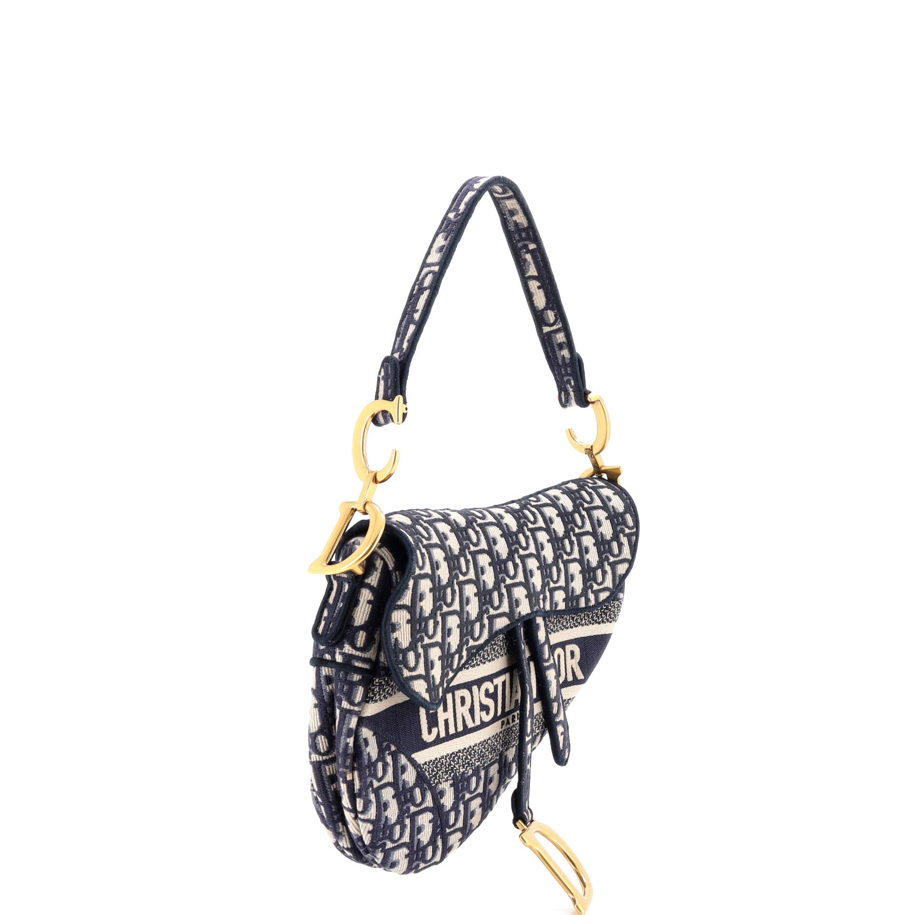 Saddle Handbag Logo Embroidered Oblique Canvas Medium