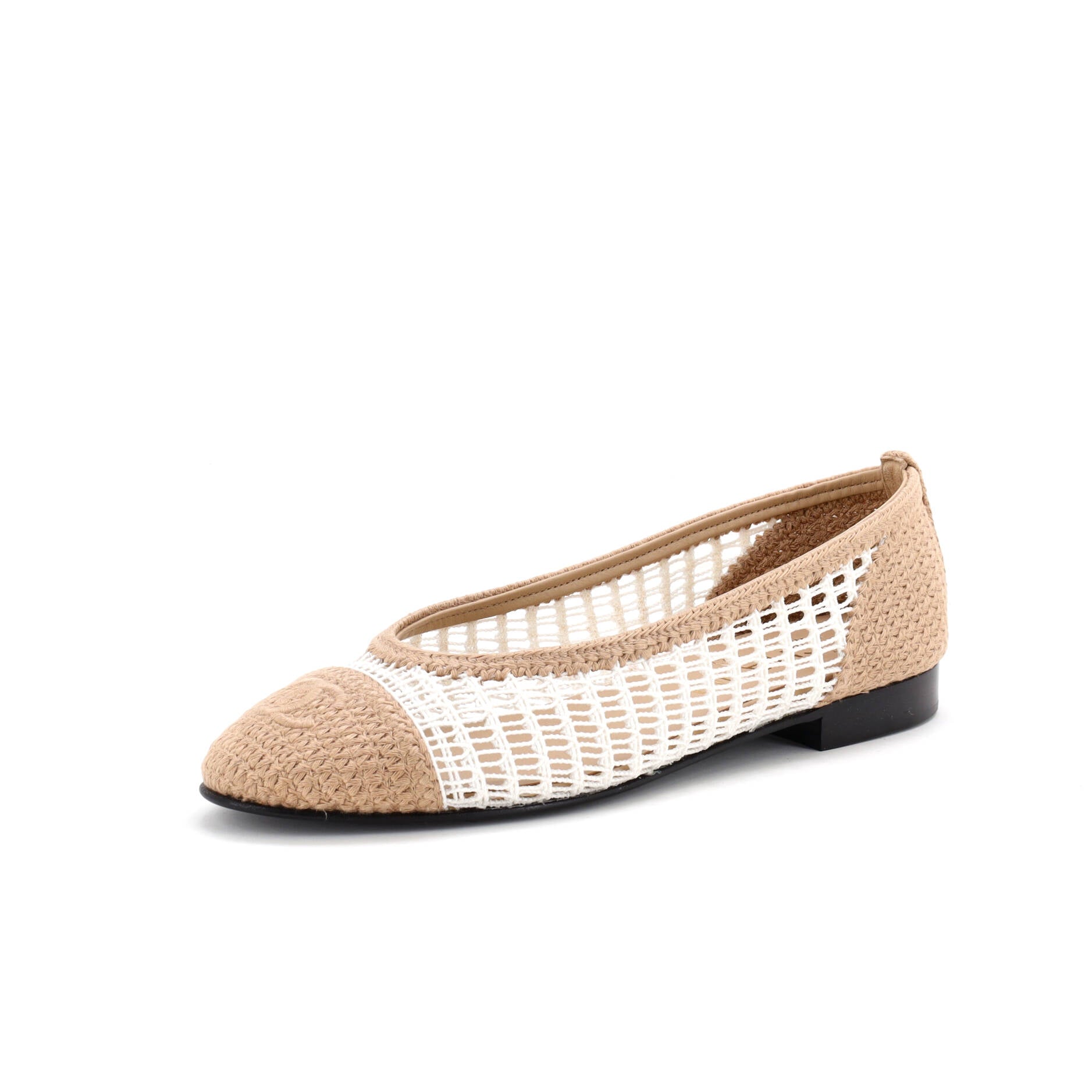 Women's CC Cap Toe Ballerina Flats Crochet Raffia