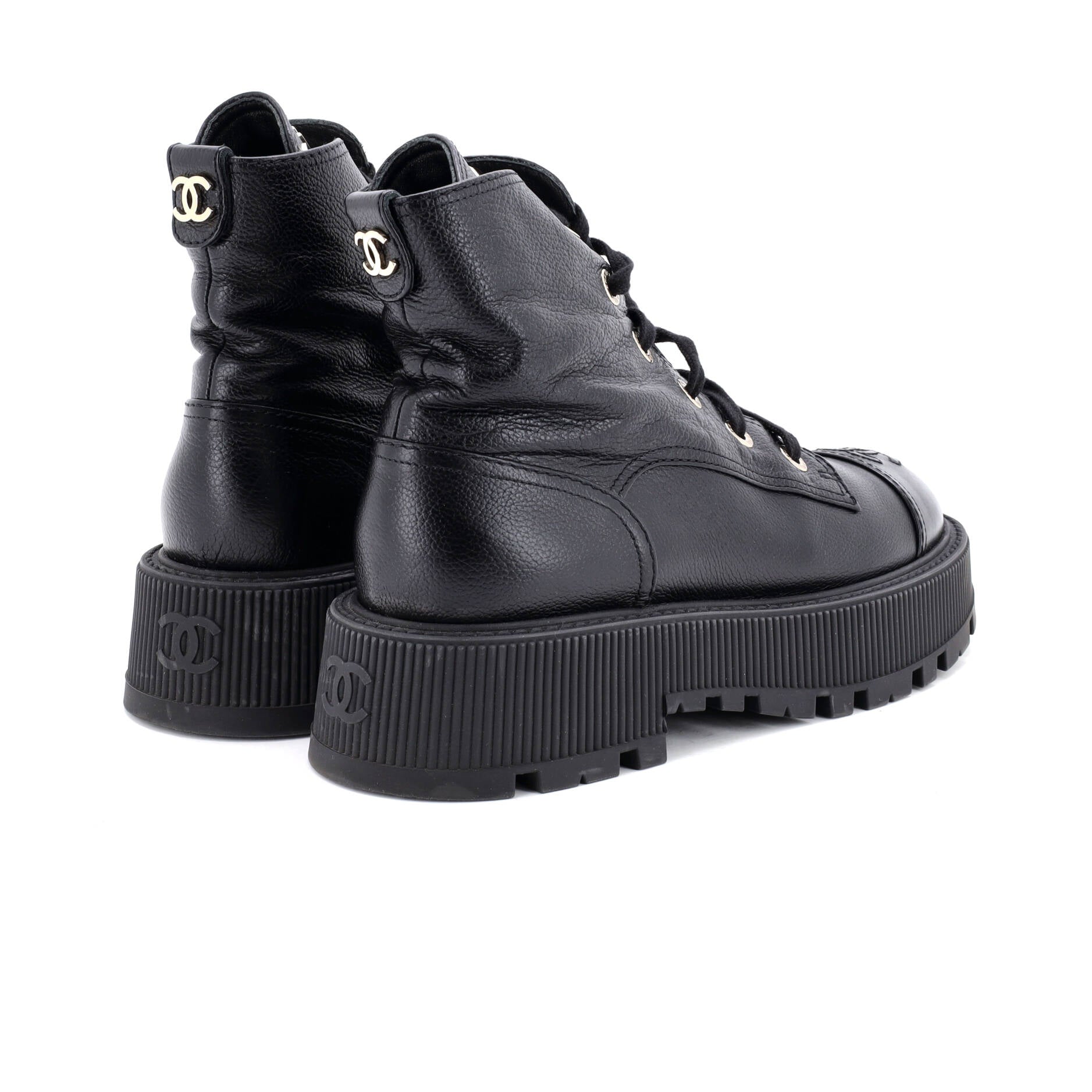 Women's CC Cap Toe Lace Up Combat Boots Leather
