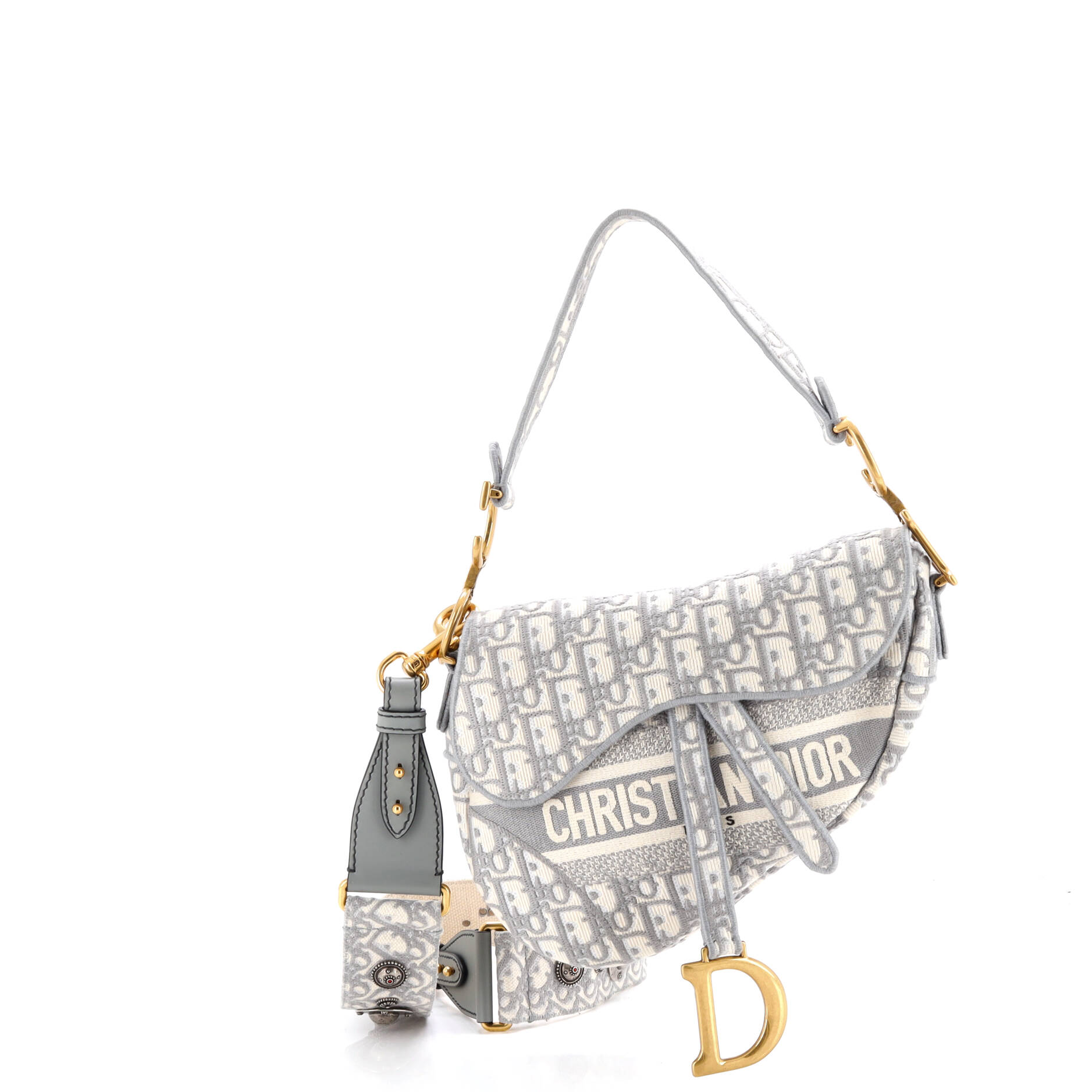 Saddle Handbag Logo Embroidered Oblique Canvas Medium