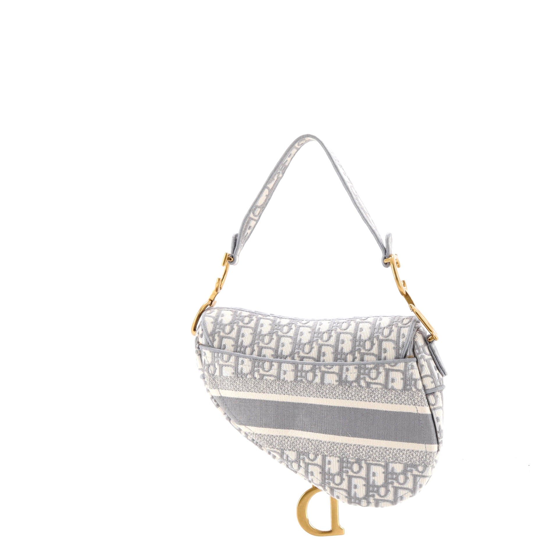 Saddle Handbag Logo Embroidered Oblique Canvas Medium