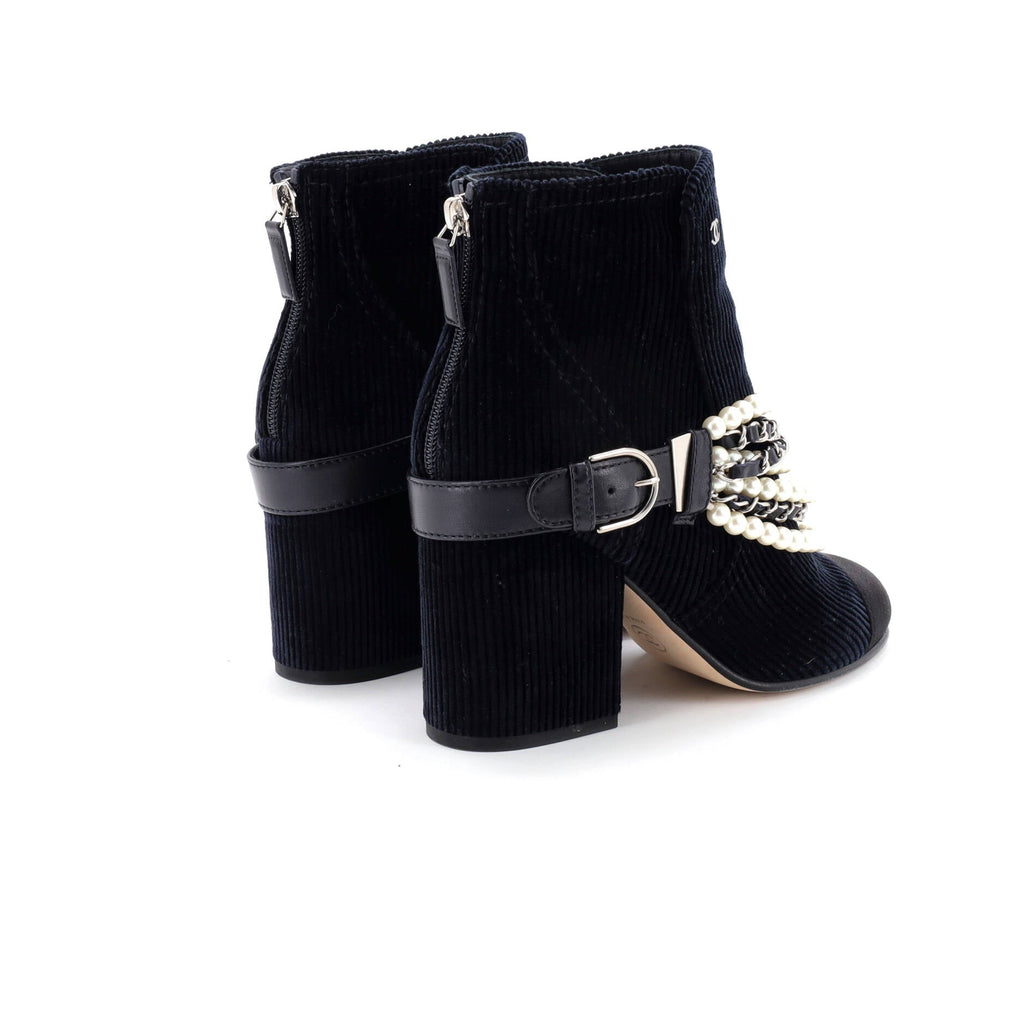 Women's Pearl Chain Strap Ankle Boots Corduroy