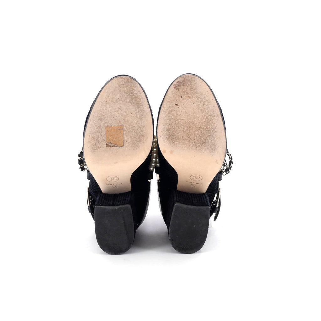 Women's Pearl Chain Strap Ankle Boots Corduroy