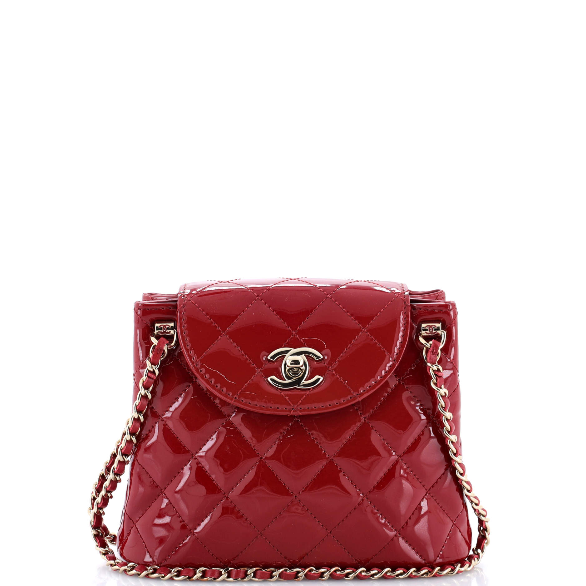 CC Curved Flap Chain Shoulder Bag Quilted Patent Small