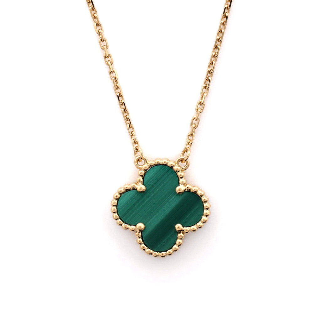 Vintage Alhambra Pendant Necklace 18K Yellow Gold and Malachite