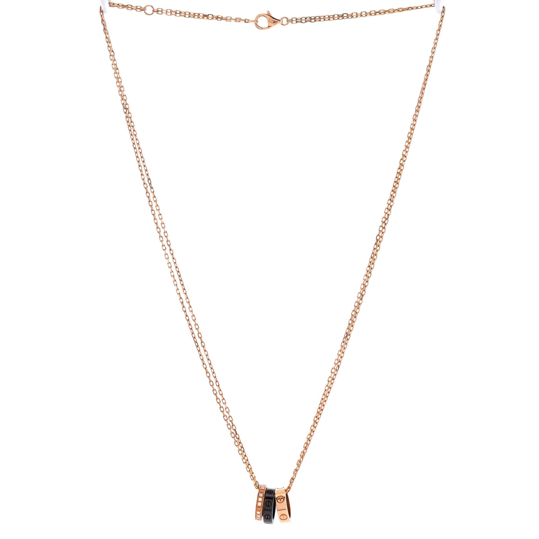 Love 3 Ring Pendant Necklace 18K Rose Gold and Ceramic with Diamonds