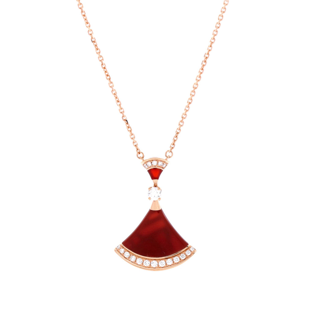 Divas' Dream Pendant Necklace 18K Rose Gold with Carnelian and Diamonds Large