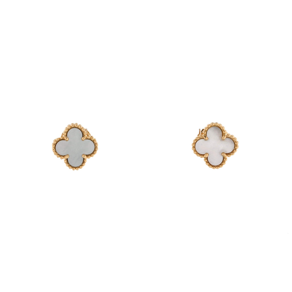 Sweet Alhambra Stud Earrings 18K Yellow Gold and Mother of Pearl