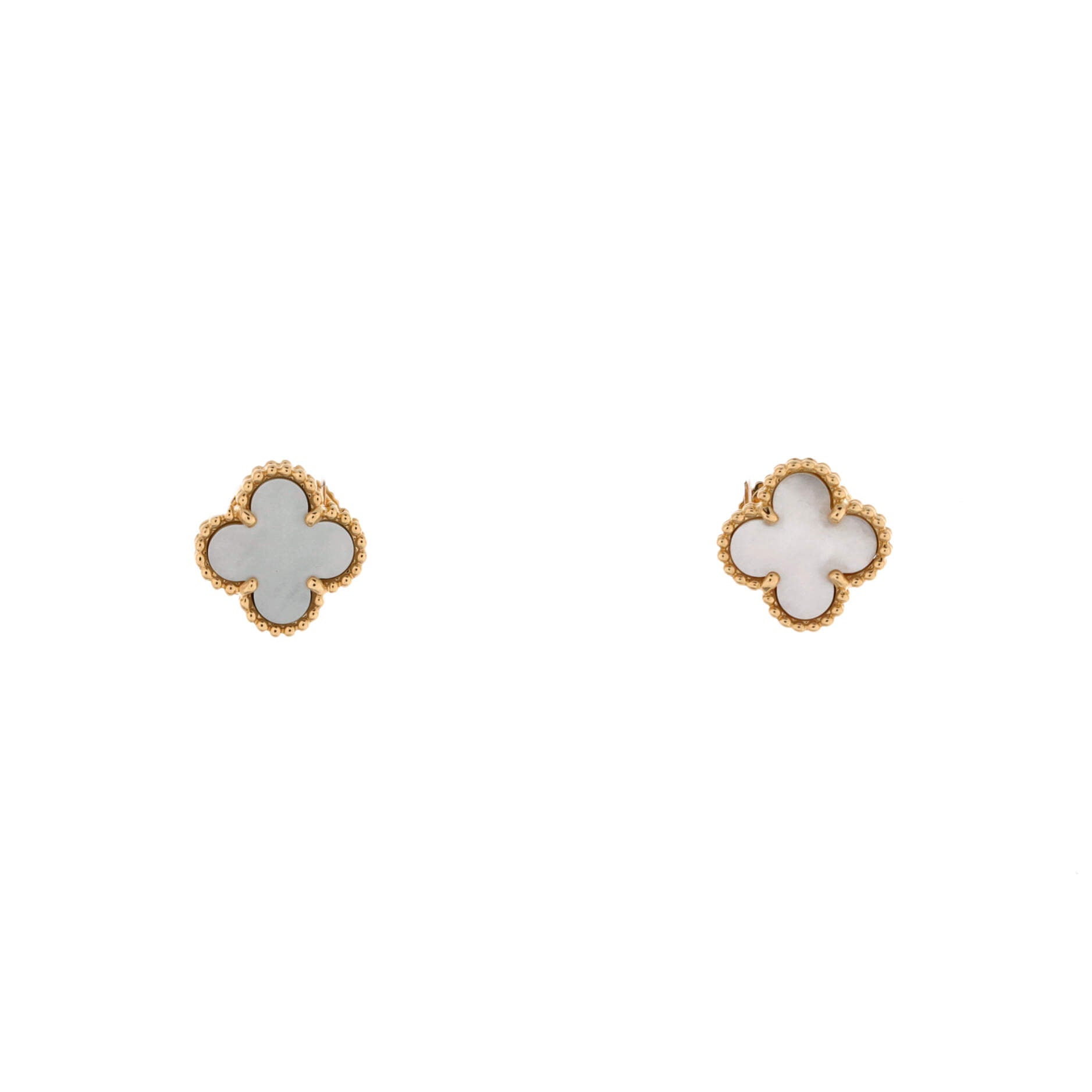 Sweet Alhambra Stud Earrings 18K Yellow Gold and Mother of Pearl