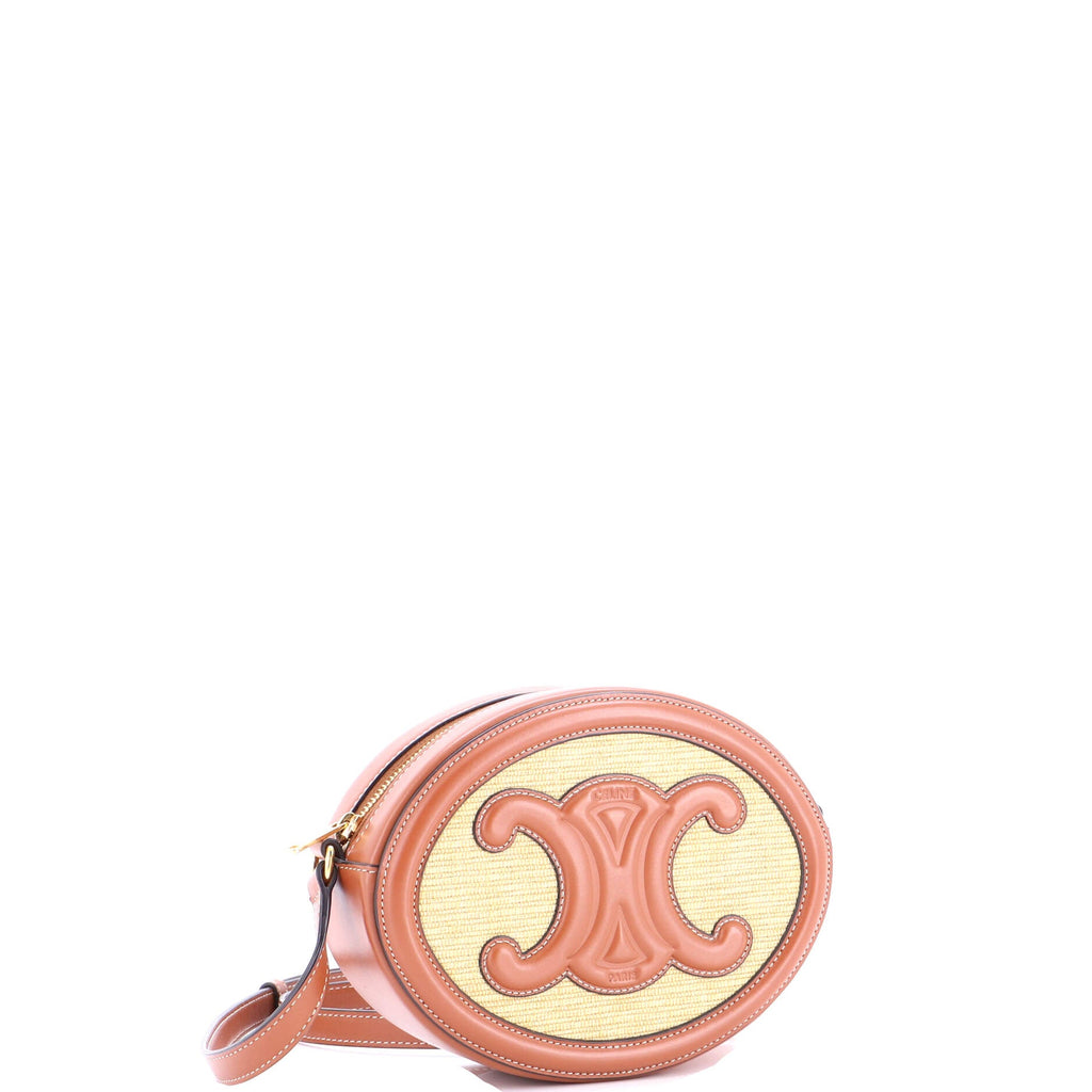 Triomphe Oval Crossbody Bag Straw and Leather