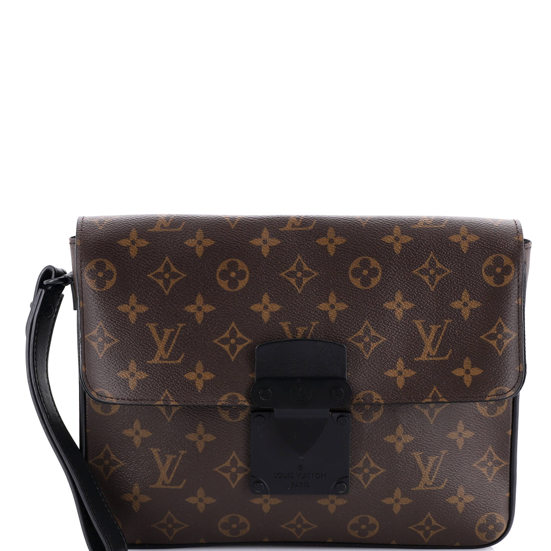 S Lock A4 Wristlet Pouch Macassar Monogram Canvas