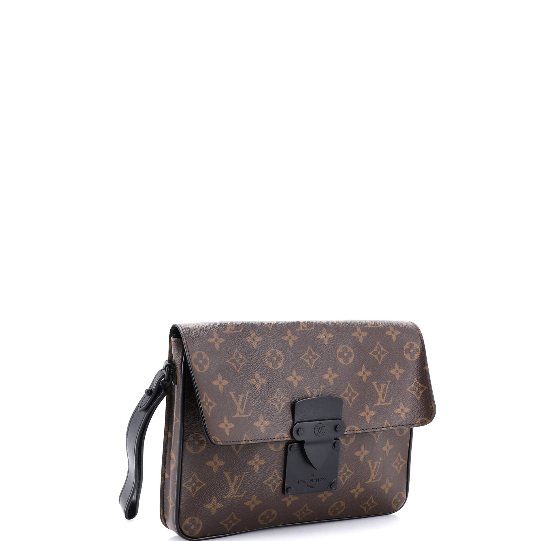 S Lock A4 Wristlet Pouch Macassar Monogram Canvas